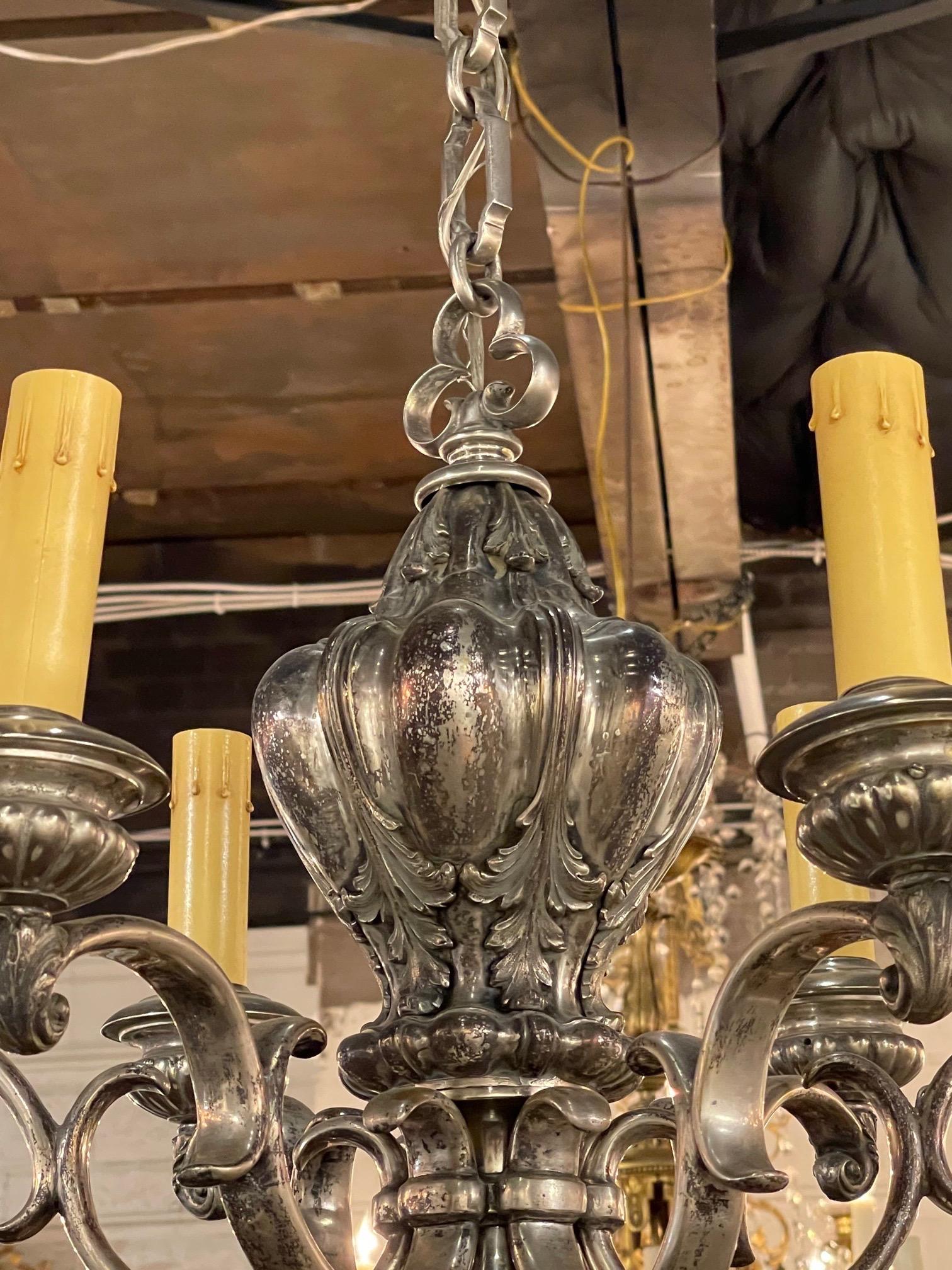 Silvered 19th Century English Silver Plate 6-Light Chandelier