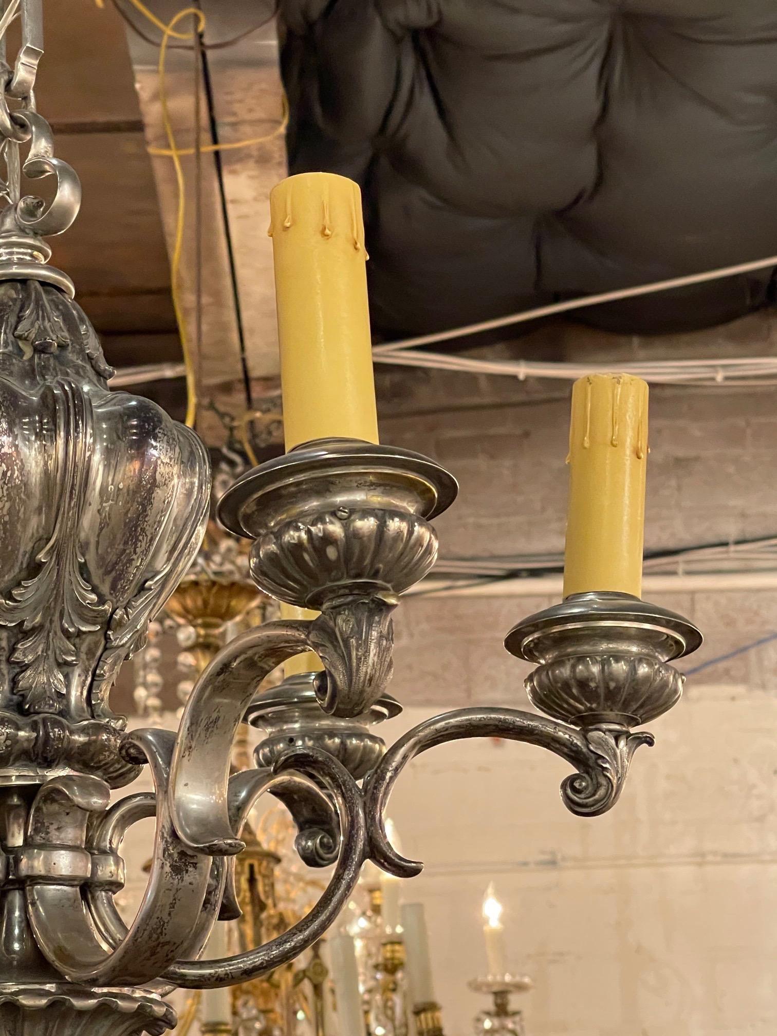 Argentato Lampadario a 6 luci in argento inglese del XIX secolo