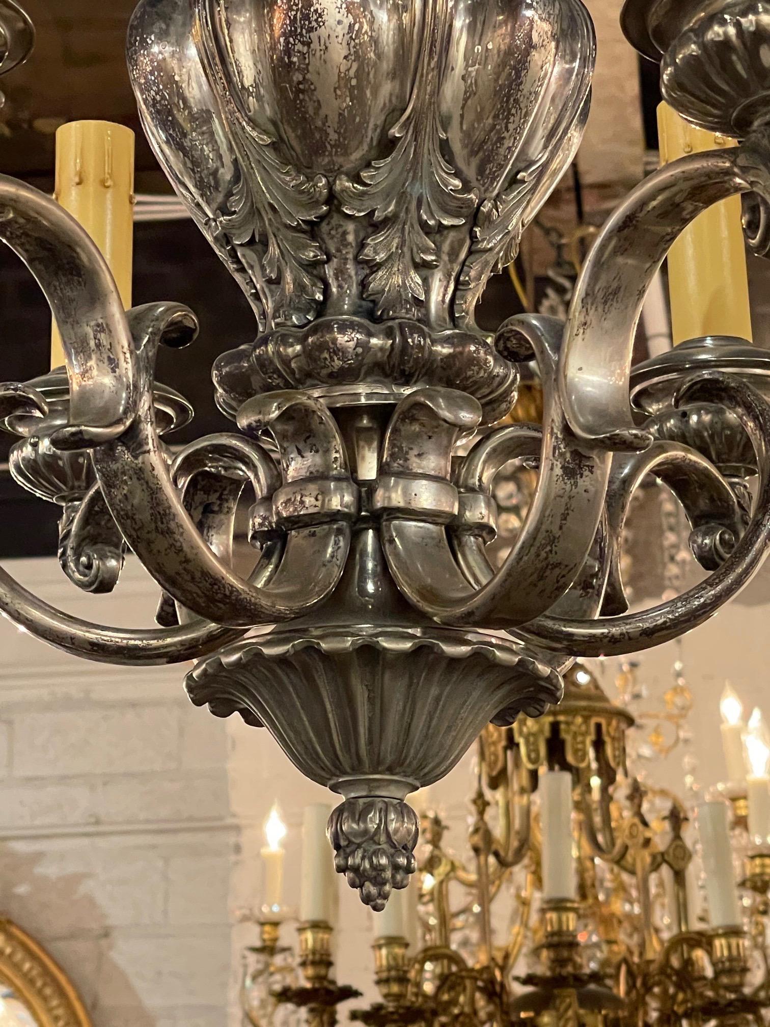 Lampadario a 6 luci in argento inglese del XIX secolo In condizioni buone a Dallas, TX