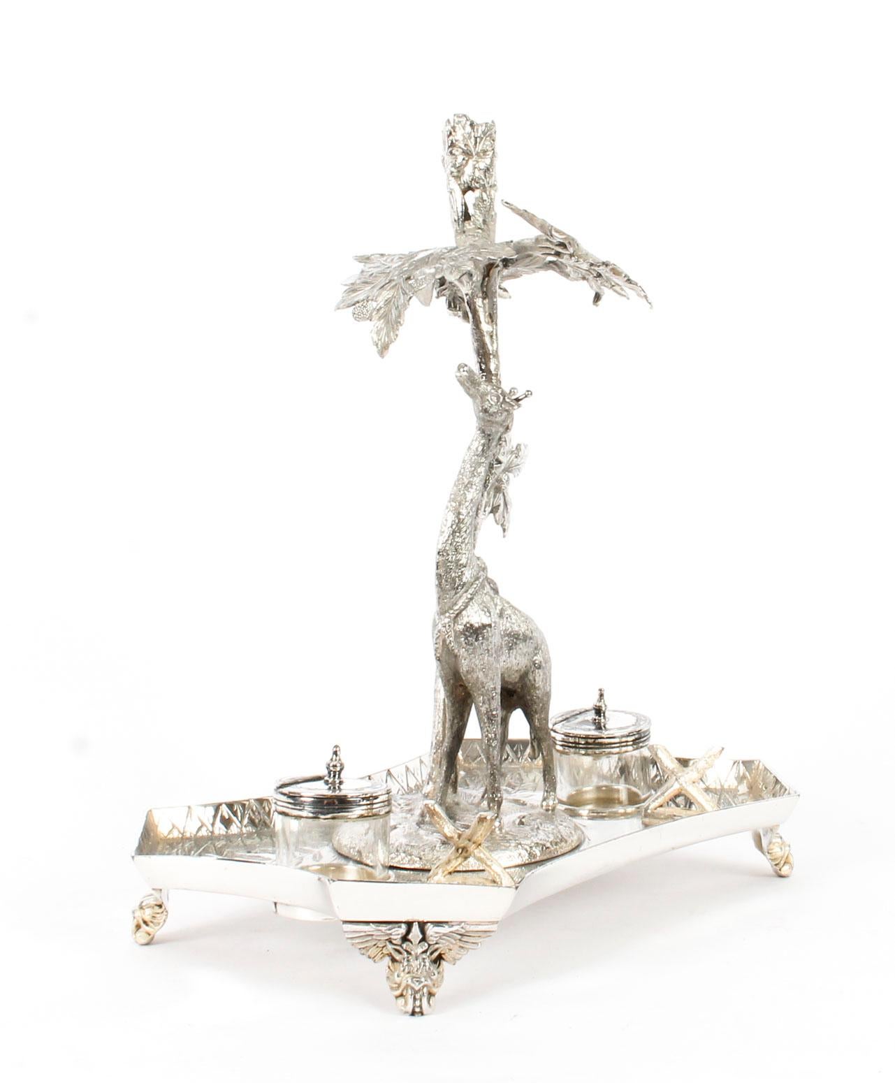 19th Century English Silver Plated Giraffe Desk Set James Deakin & Sons 11