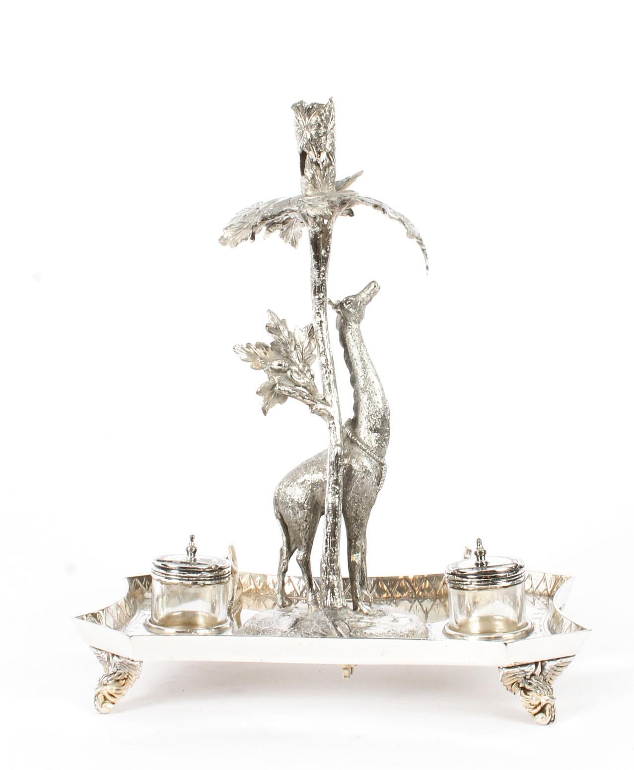 19th Century English Silver Plated Giraffe Desk Set James Deakin & Sons 2