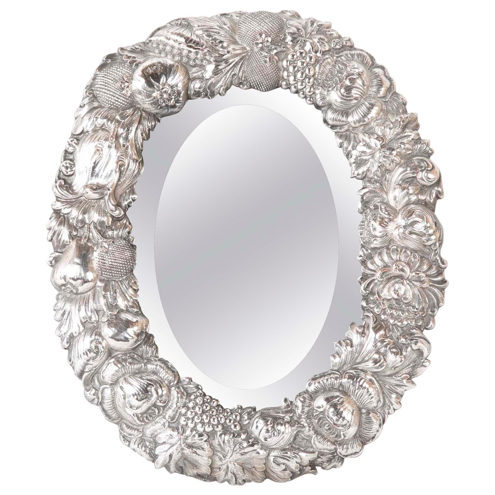 19th Century English Silver Plated Oval Vanity Mirror