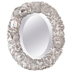 19th Century English Silver Plated Oval Vanity Mirror