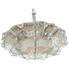 19th Century English Silver Plated, Pierced Oblong Cake or Bread Basket