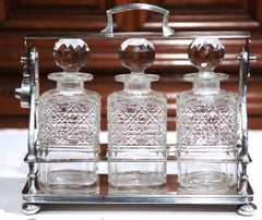 19th Century English Silver Plated Three-Carafe Bar Tantalus with Lock Mechanism
