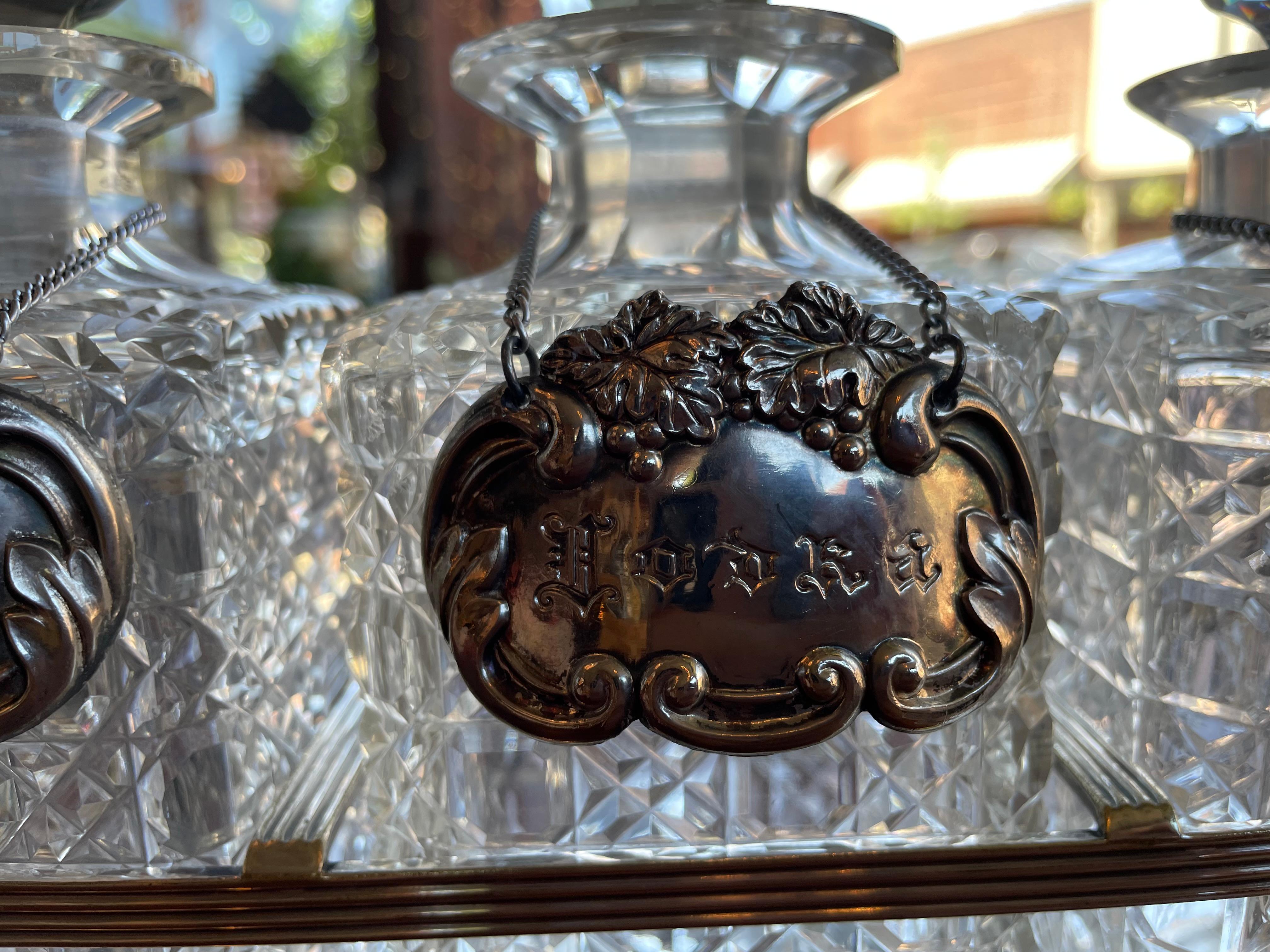 19th Century English Silver Plated Three Carafe Tantalus with Lock Mechanism For Sale 3