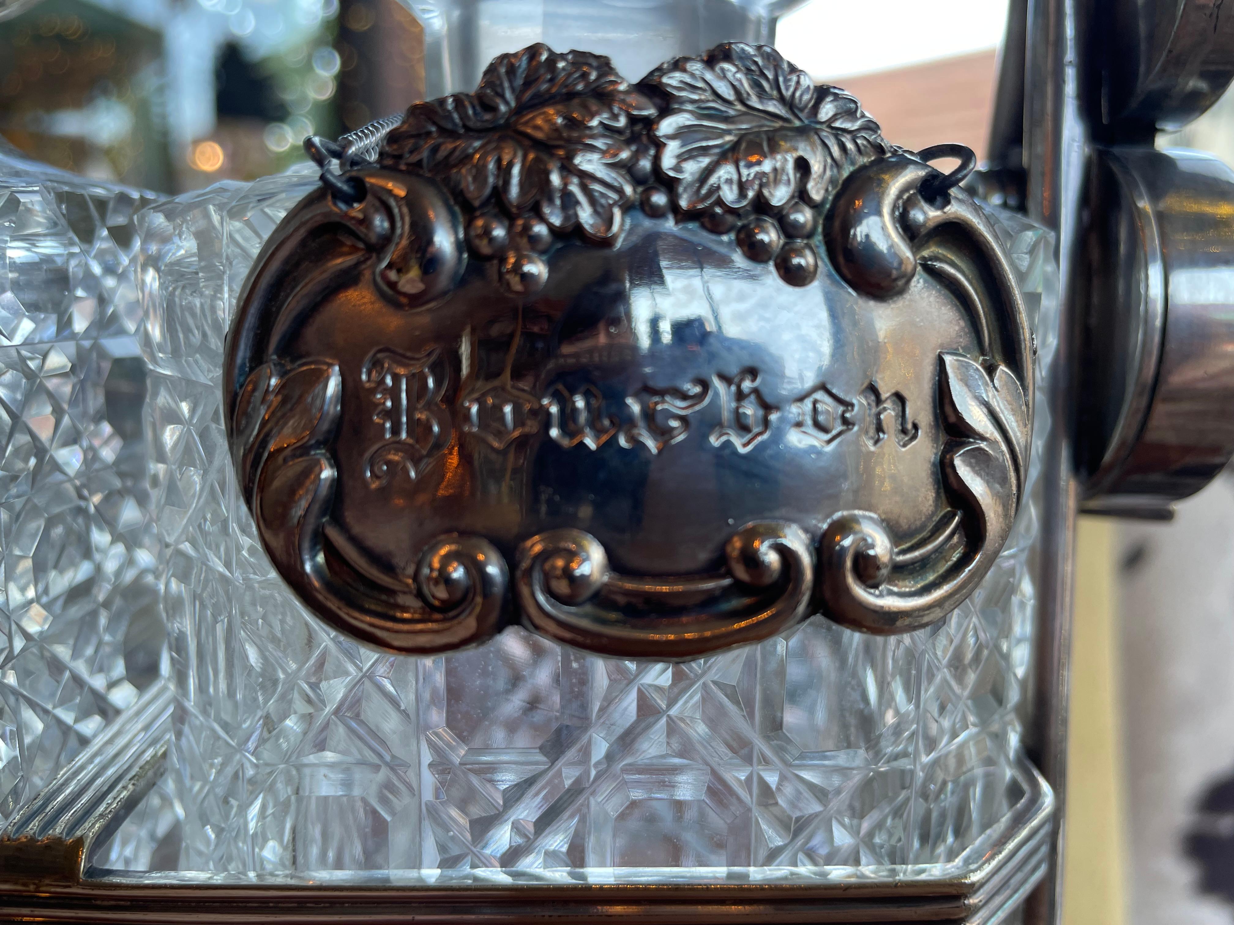 19th Century English Silver Plated Three Carafe Tantalus with Lock Mechanism For Sale 5