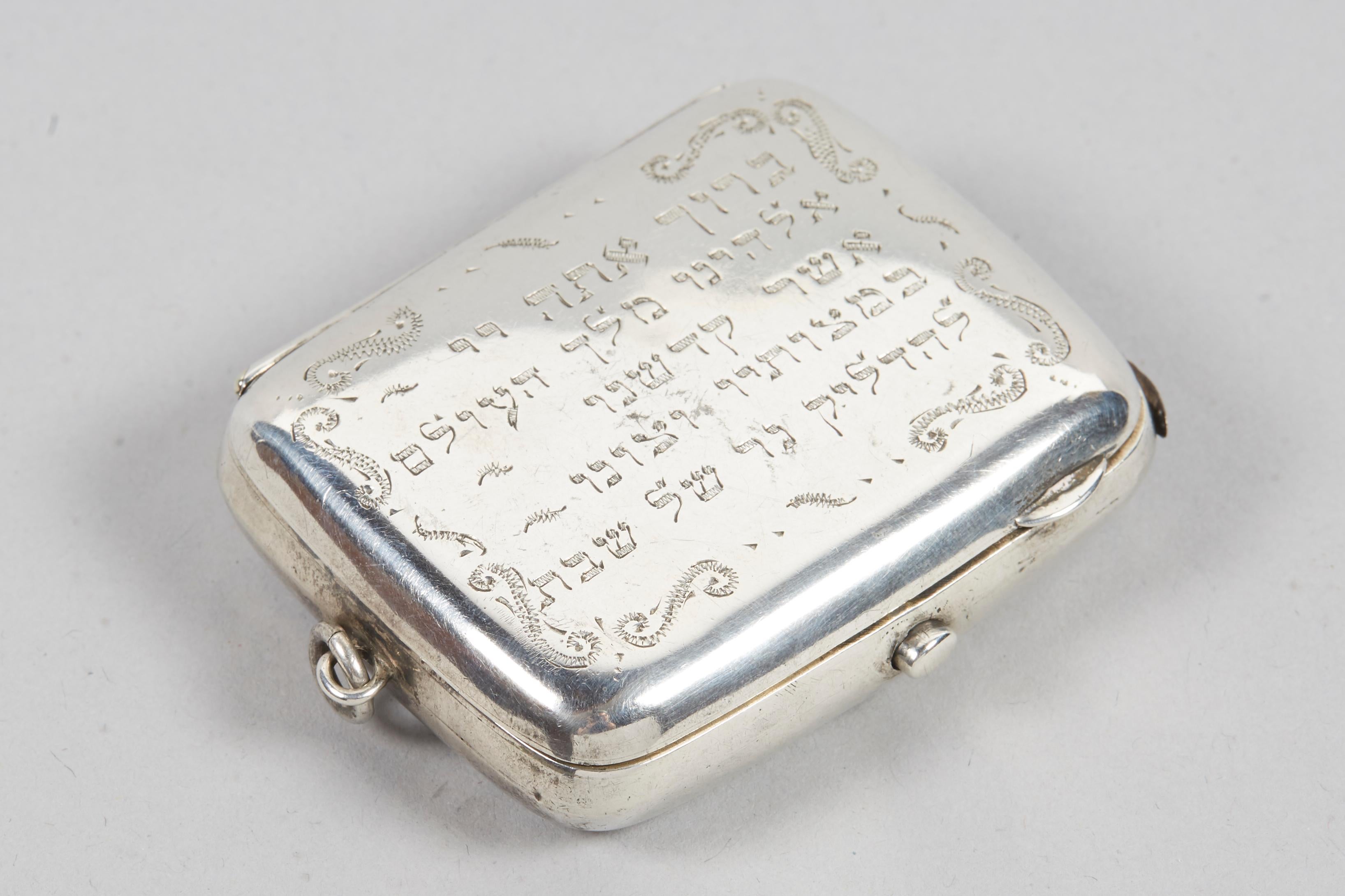 Engraved 19th Century English Silver Vesta Case, Pocket Match Safes for Shabbat Lights