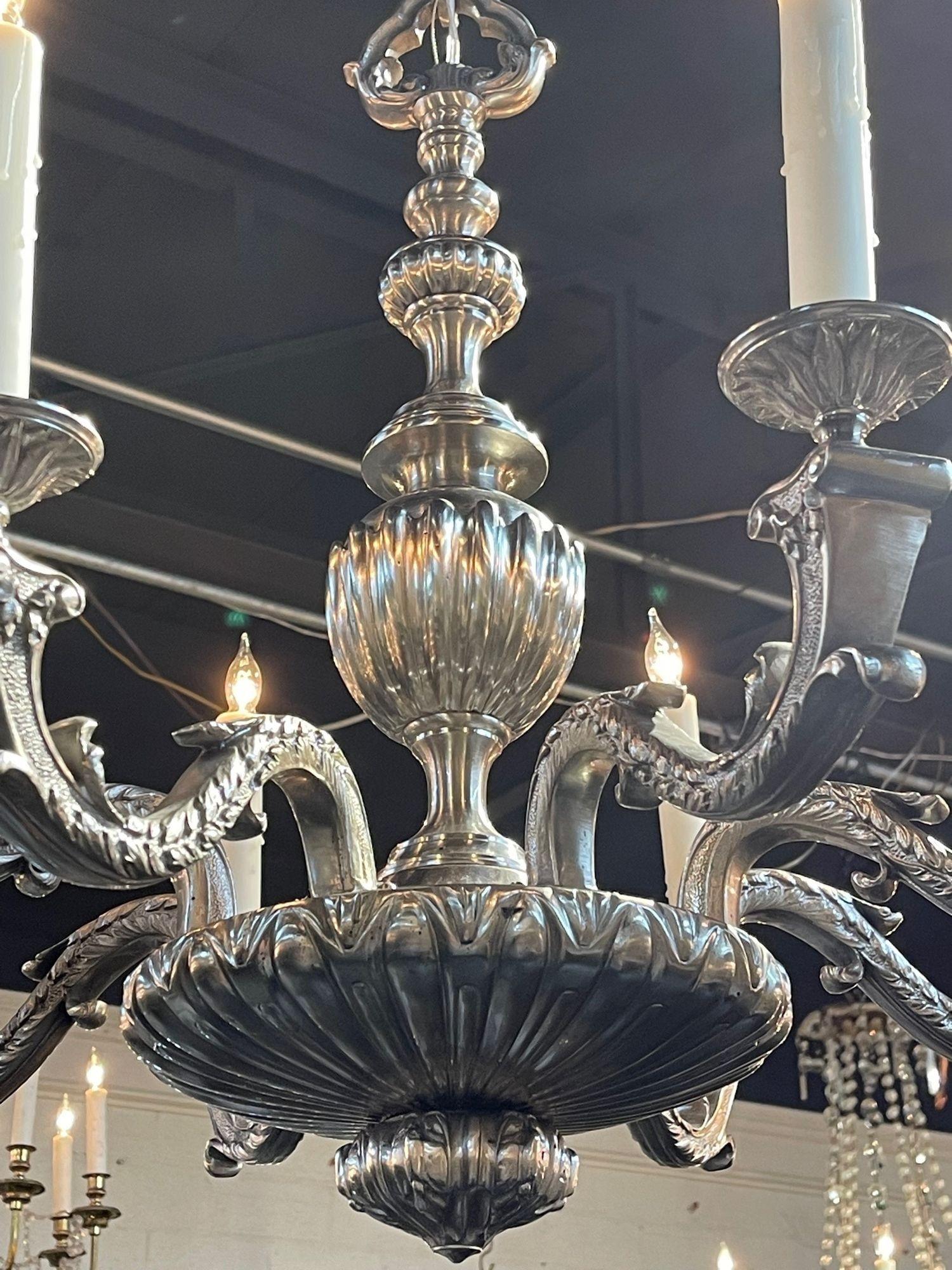 19th Century English Silvered Bronze Chandelier with 8 Lights In Good Condition For Sale In Dallas, TX