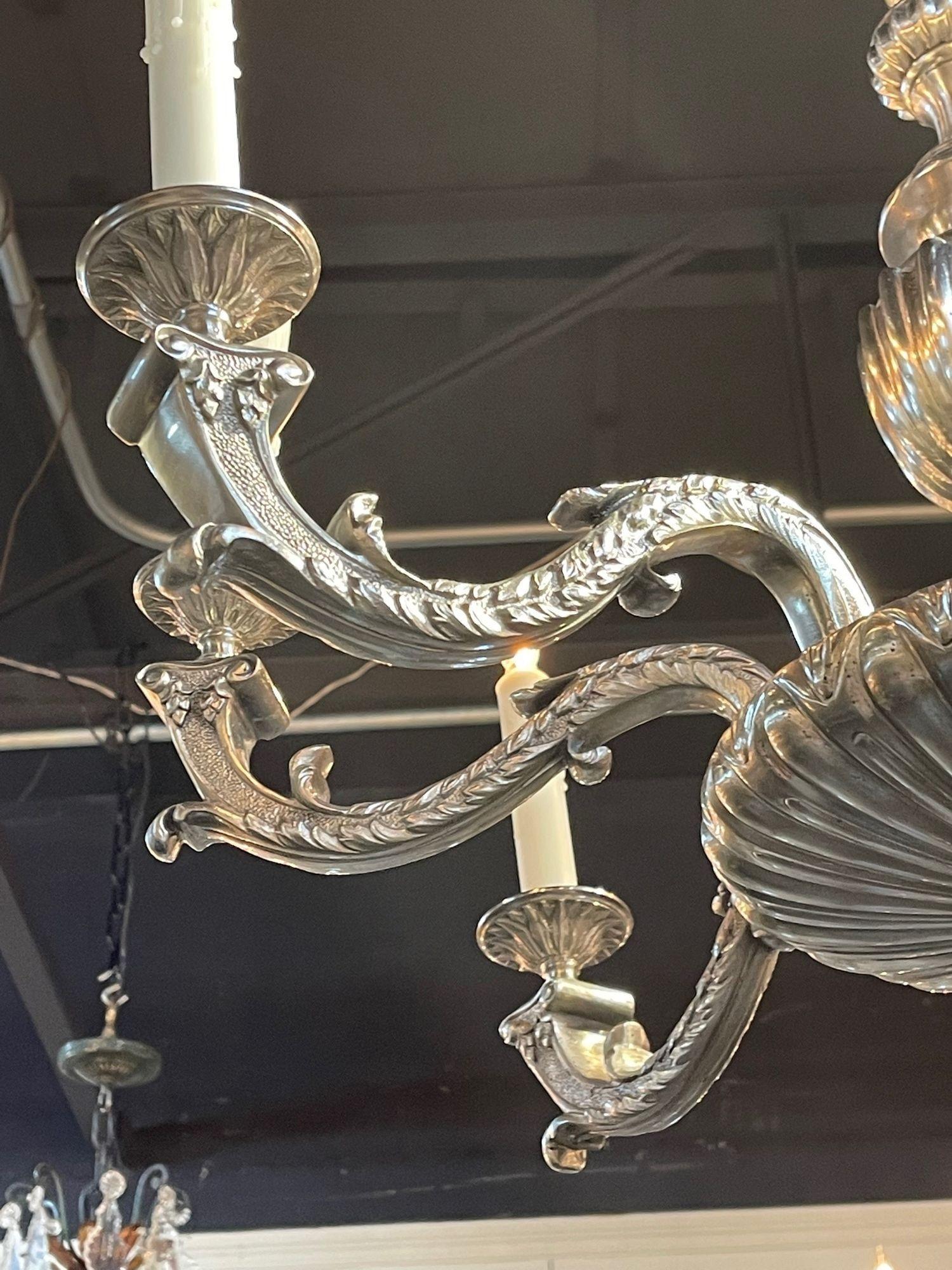 19th Century English Silvered Bronze Chandelier with 8 Lights For Sale 2