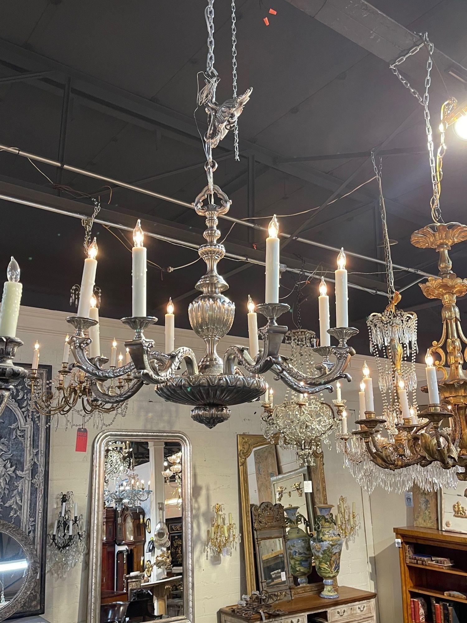 19th Century English Silvered Bronze Chandelier with 8 Lights For Sale 6