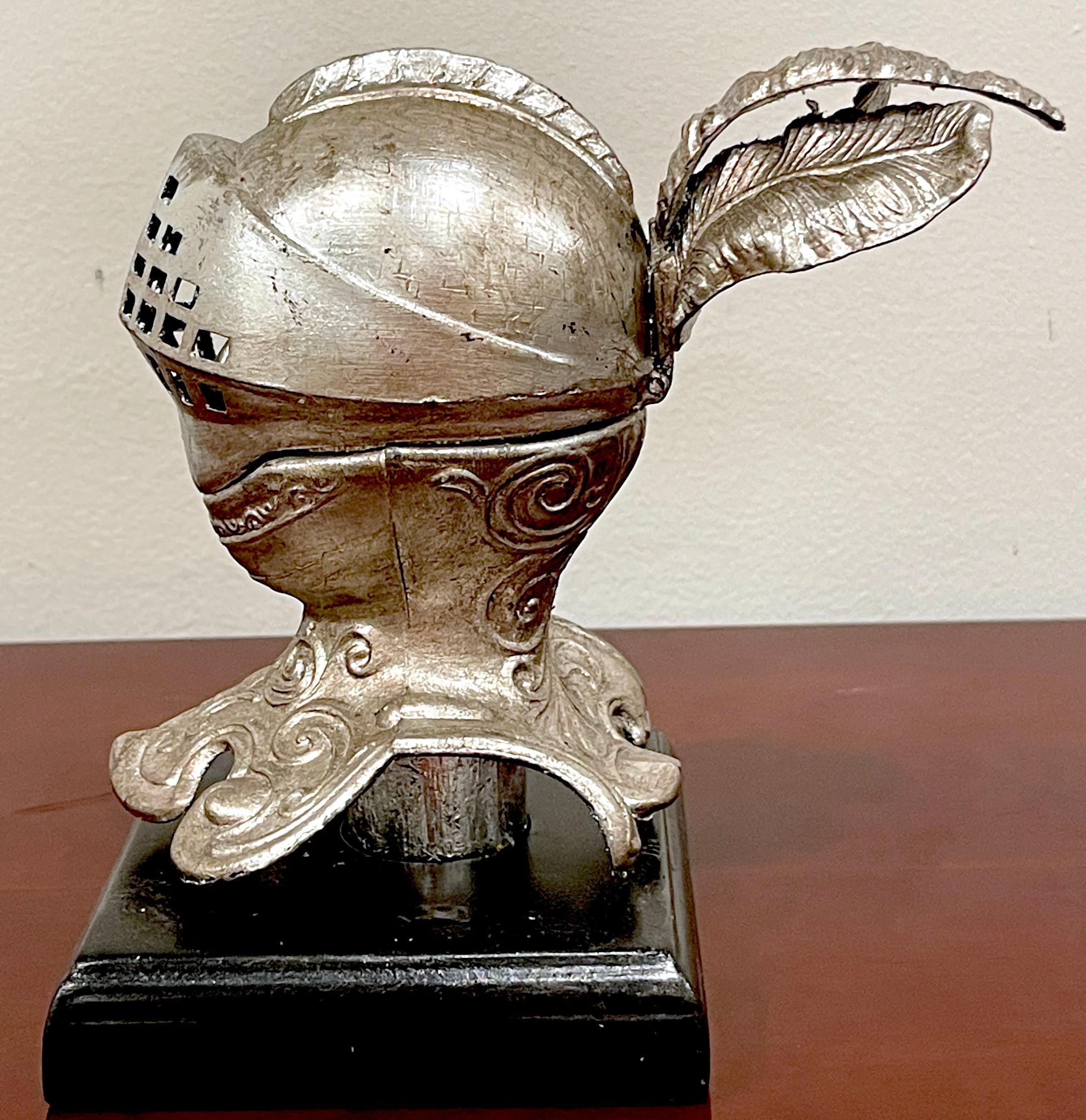 19th Century English Silvered Metal 'Worried Knight' Inkwell For Sale 4