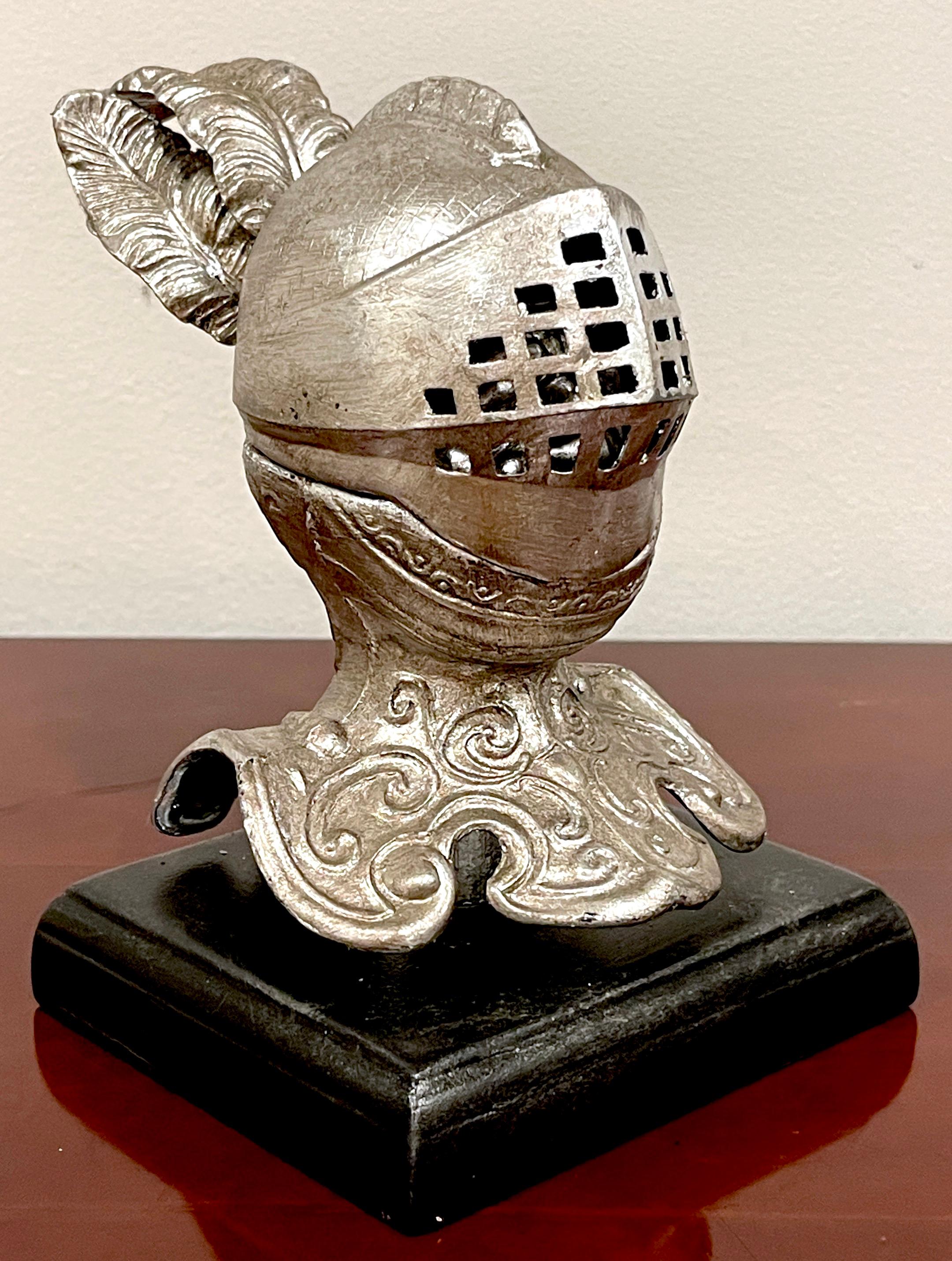 19th Century English Silvered Metal 'Worried Knight' Inkwell For Sale 1