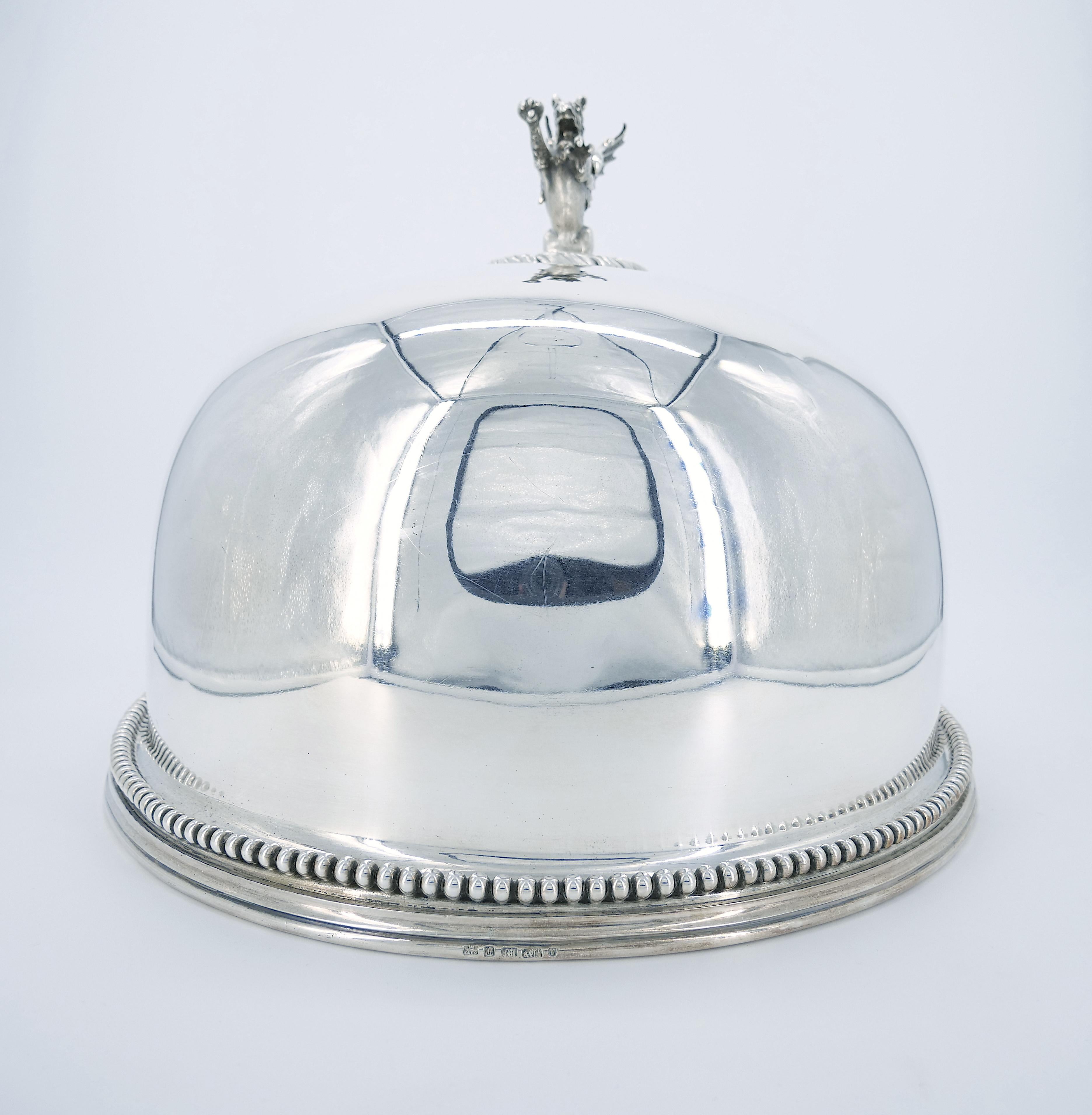 19th Century English Silverplate Meat Dome with Dragon Finial Handle For Sale 2