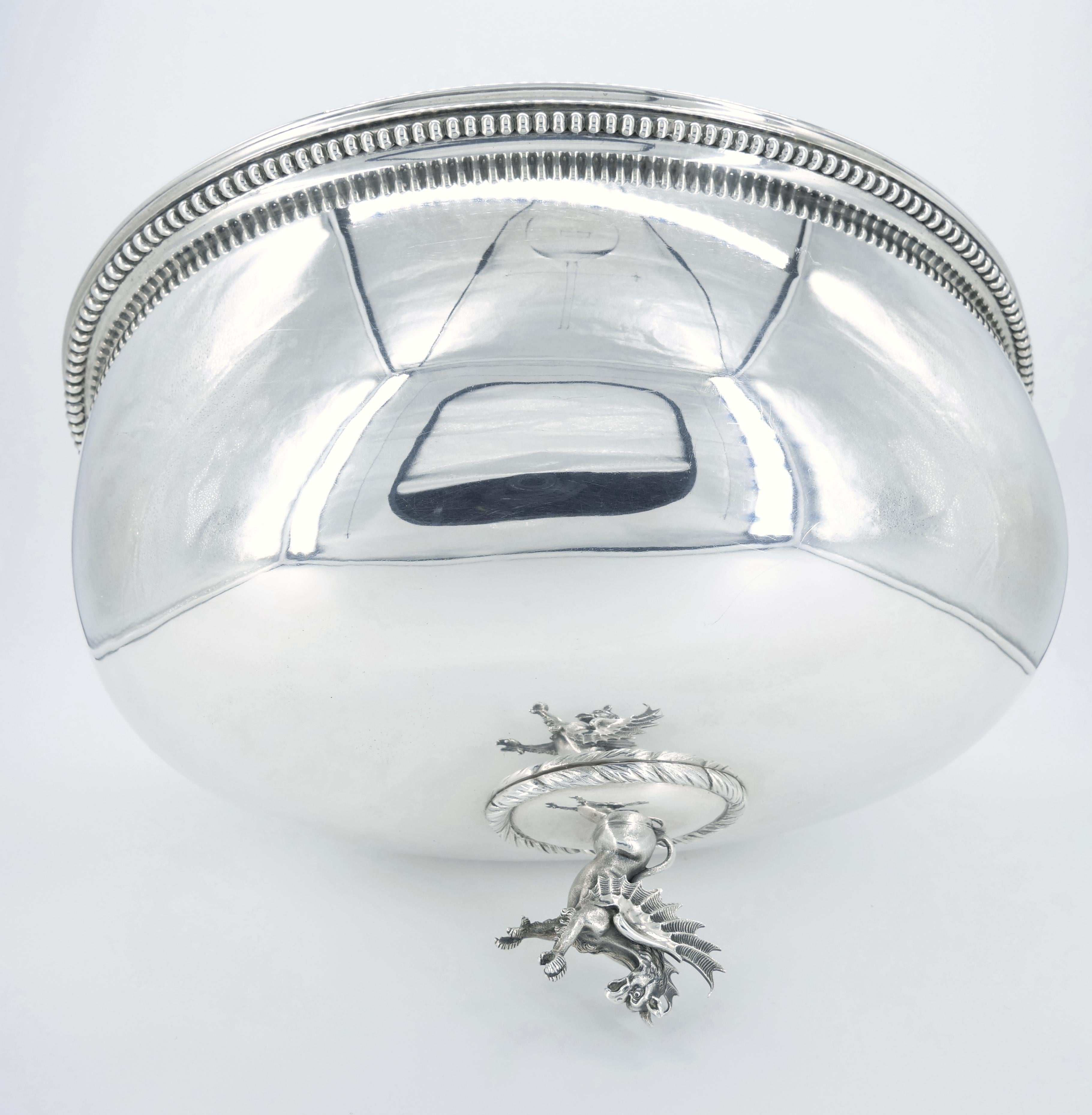 19th Century English Silverplate Meat Dome with Dragon Finial Handle For Sale 3