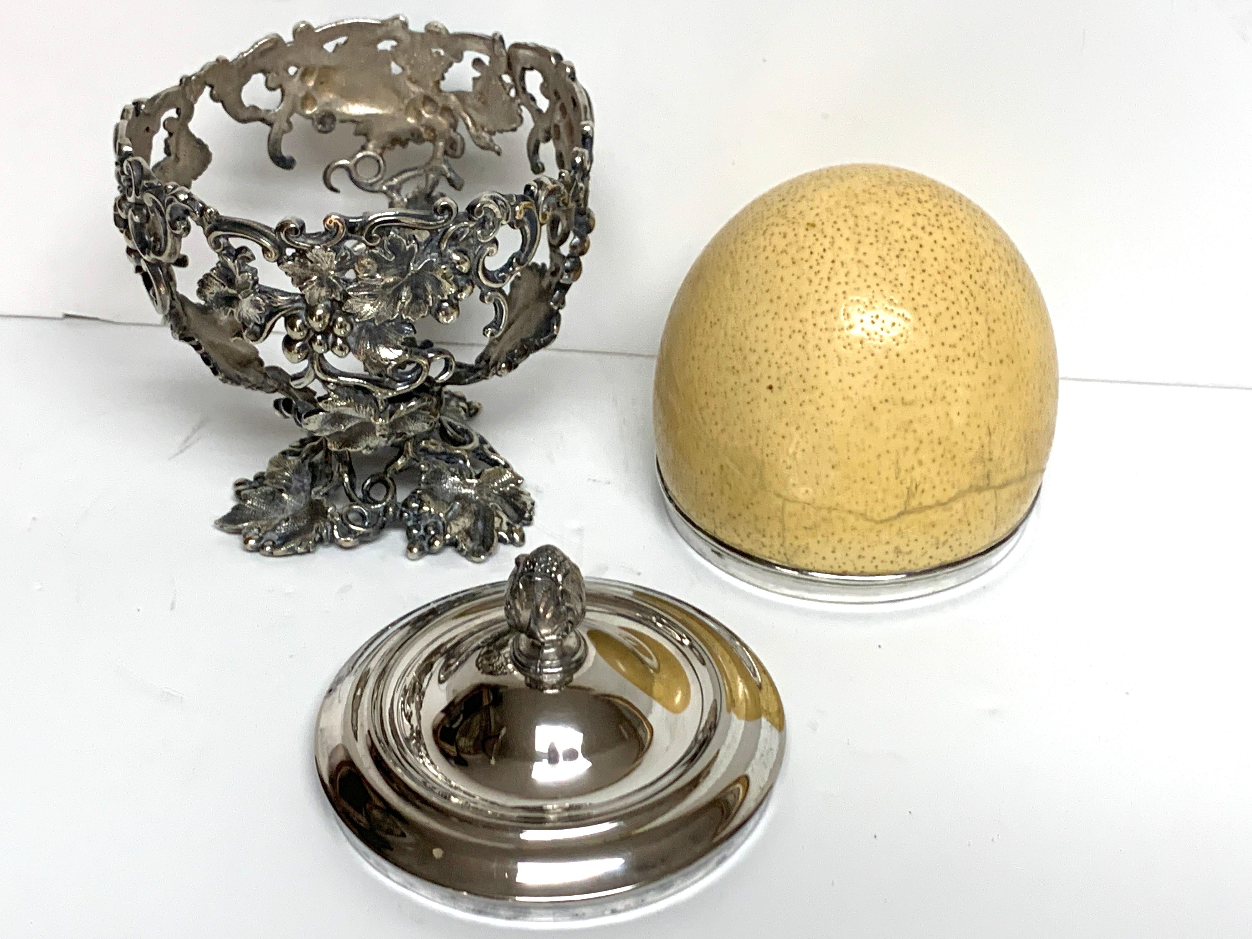 19th Century English Silver Plated Ostrich Egg Box Attributed to Elkington & Co. For Sale 8