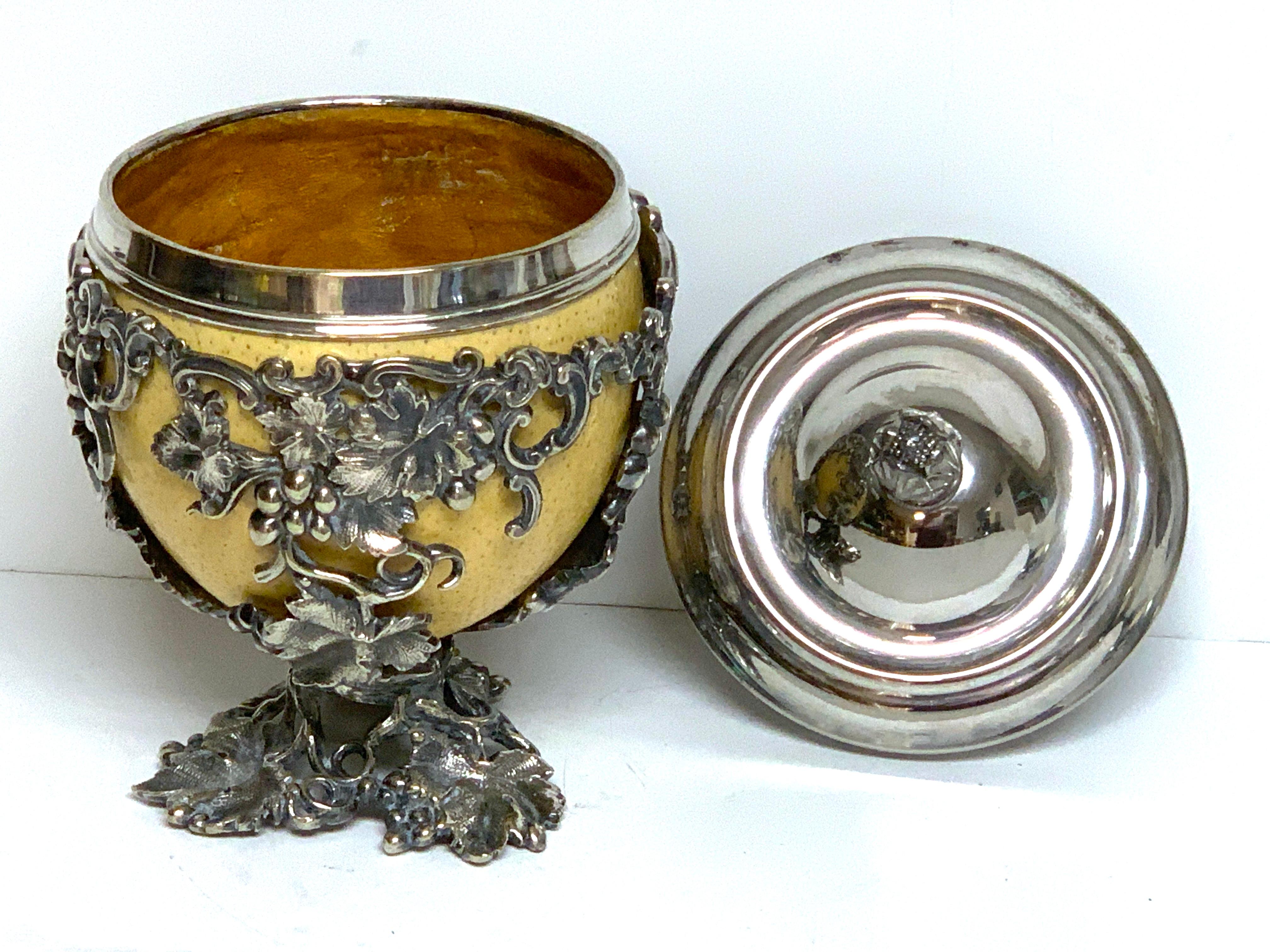 High Victorian 19th Century English Silver Plated Ostrich Egg Box Attributed to Elkington & Co. For Sale