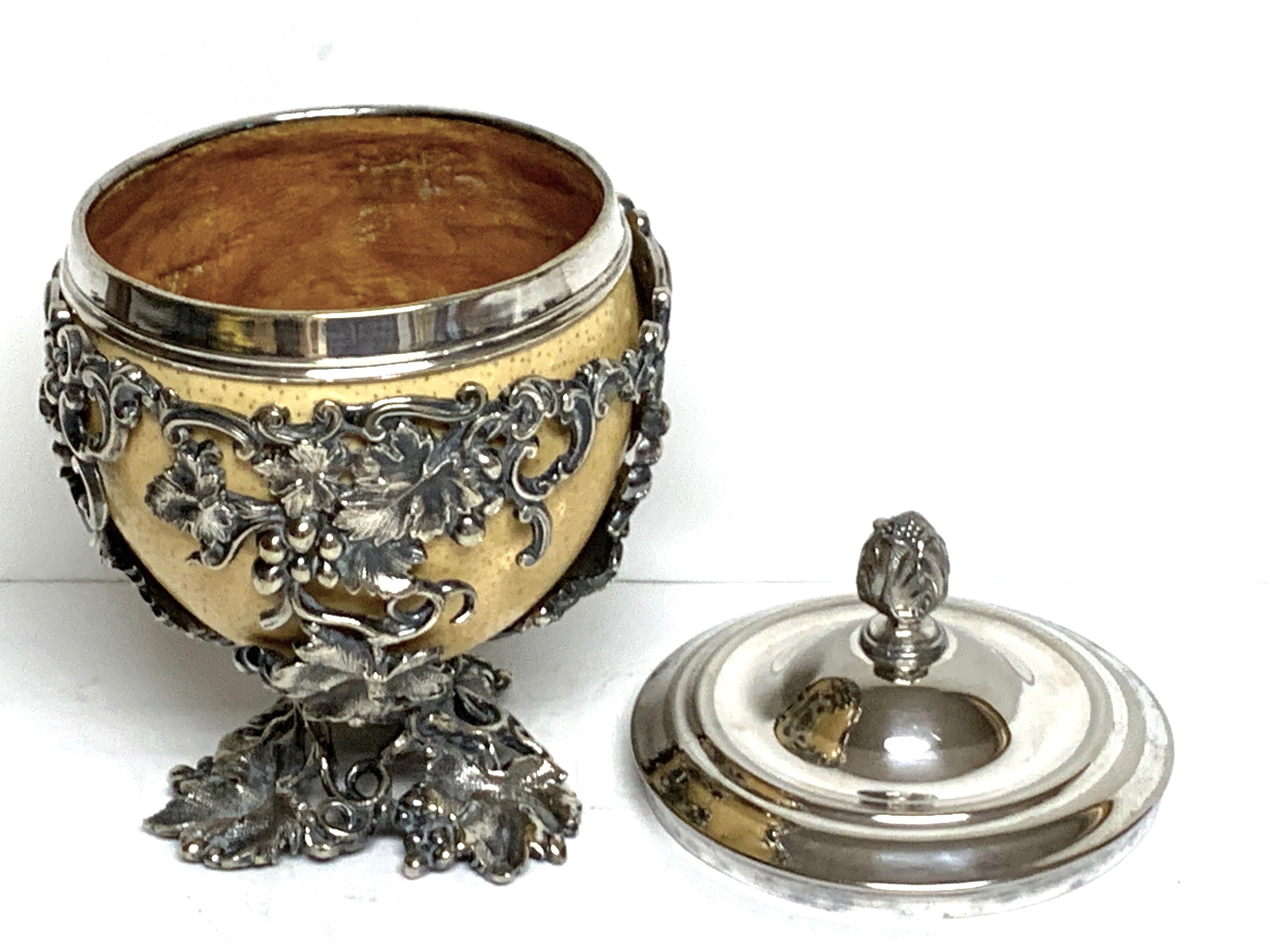 19th Century English Silver Plated Ostrich Egg Box Attributed to Elkington & Co. For Sale 1