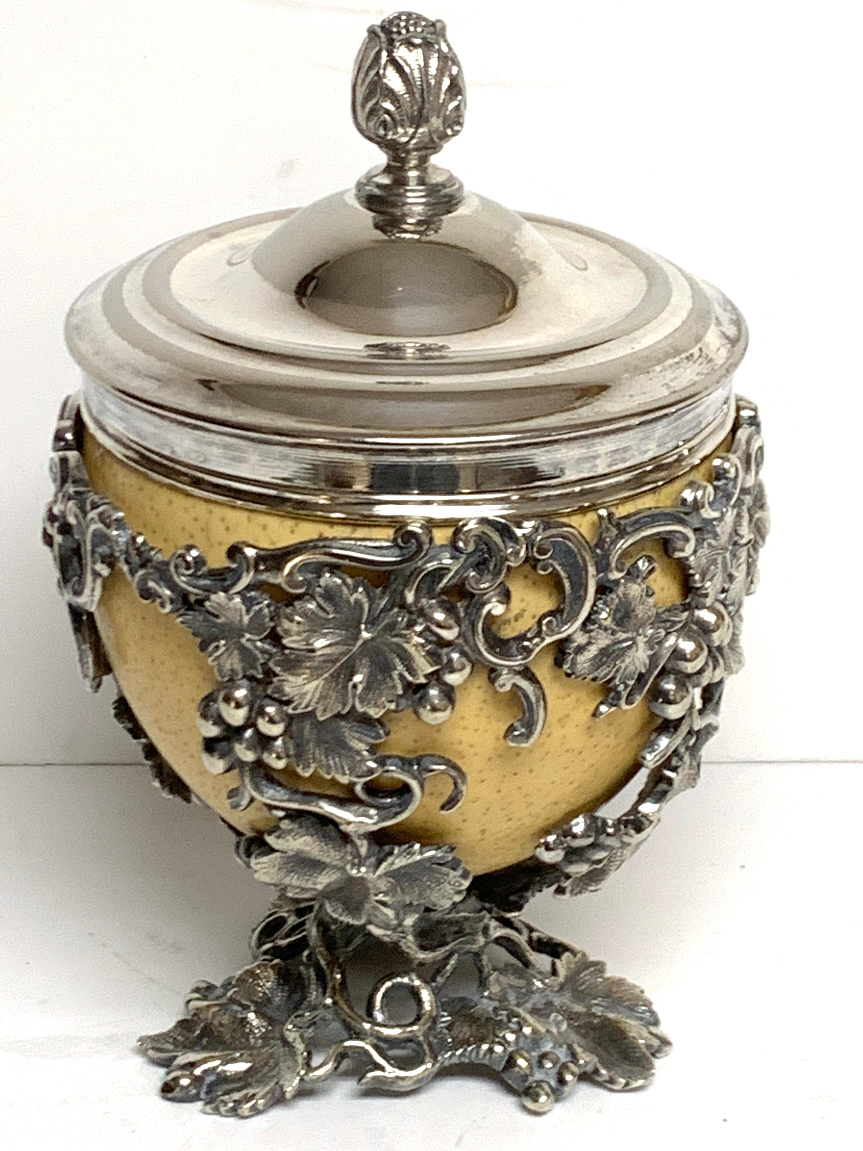 19th Century English Silver Plated Ostrich Egg Box Attributed to Elkington & Co. For Sale 2