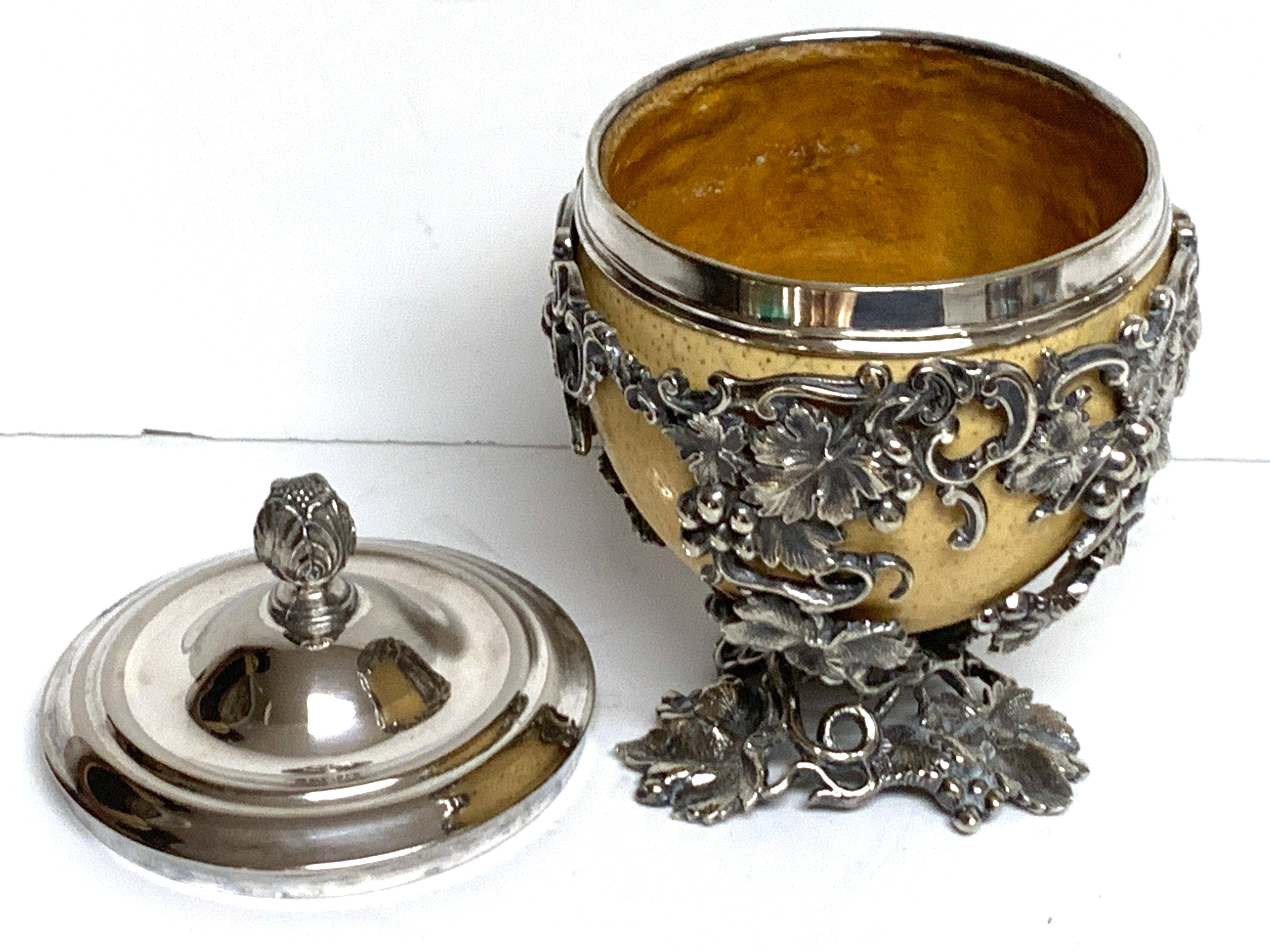 19th Century English Silver Plated Ostrich Egg Box Attributed to Elkington & Co. For Sale 3