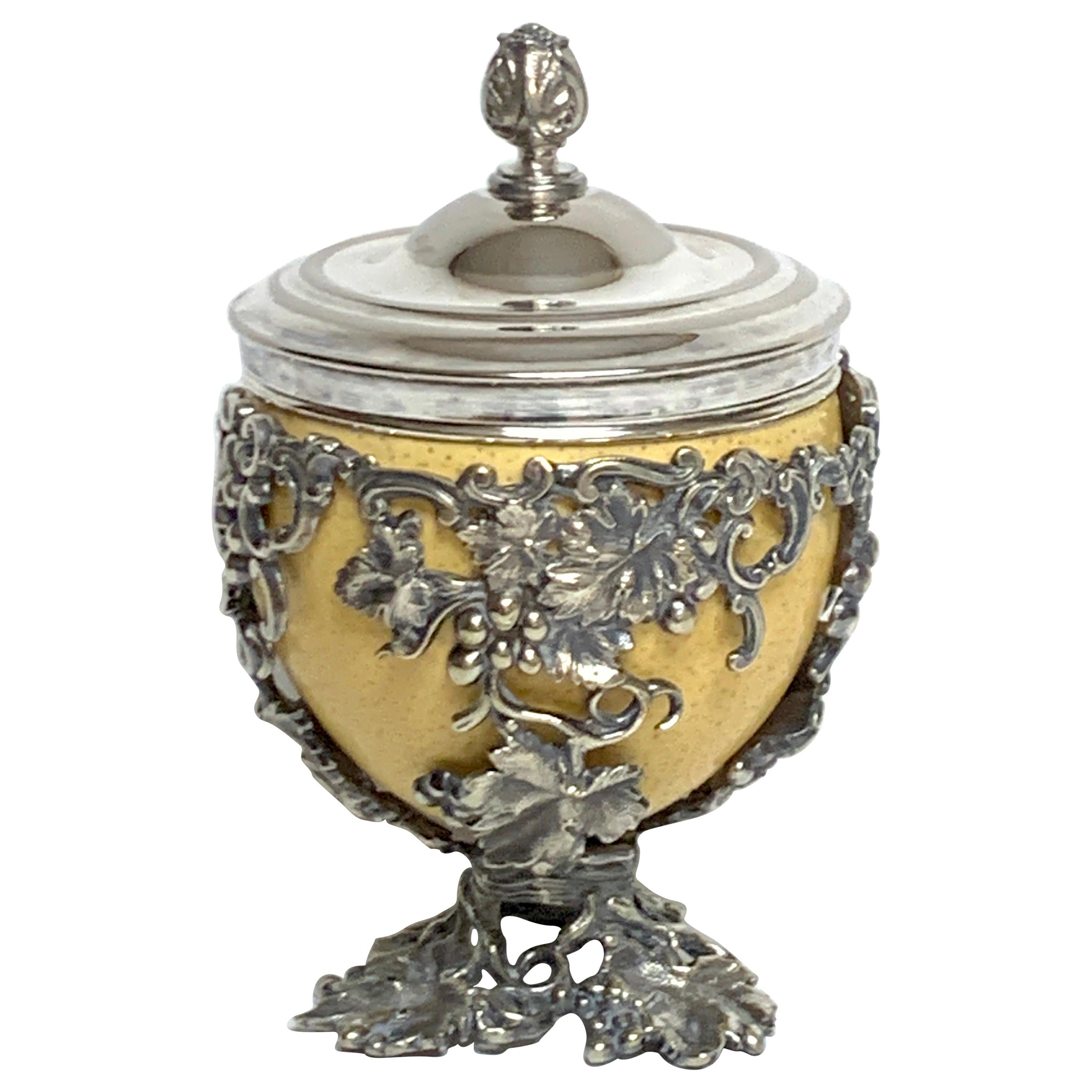 19th Century English Silver Plated Ostrich Egg Box Attributed to Elkington & Co. For Sale