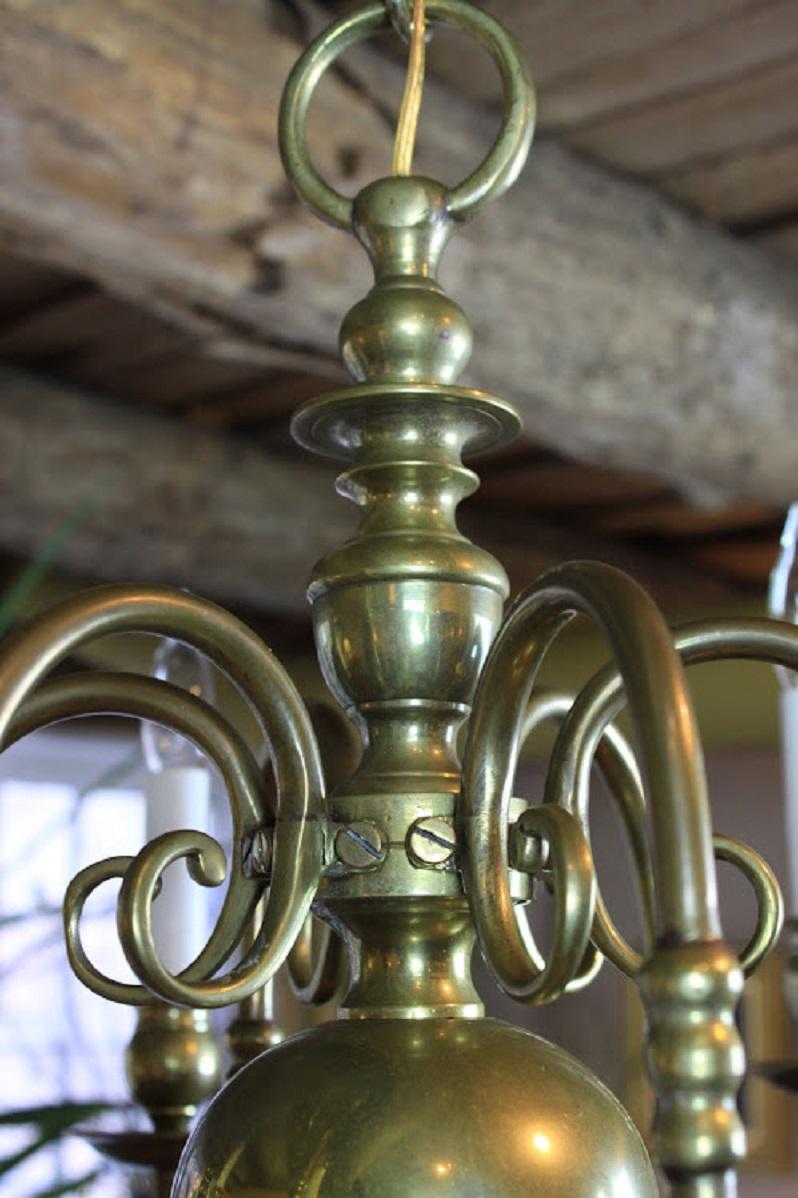 19th Century English Six-Arm Brass Chandelier 2