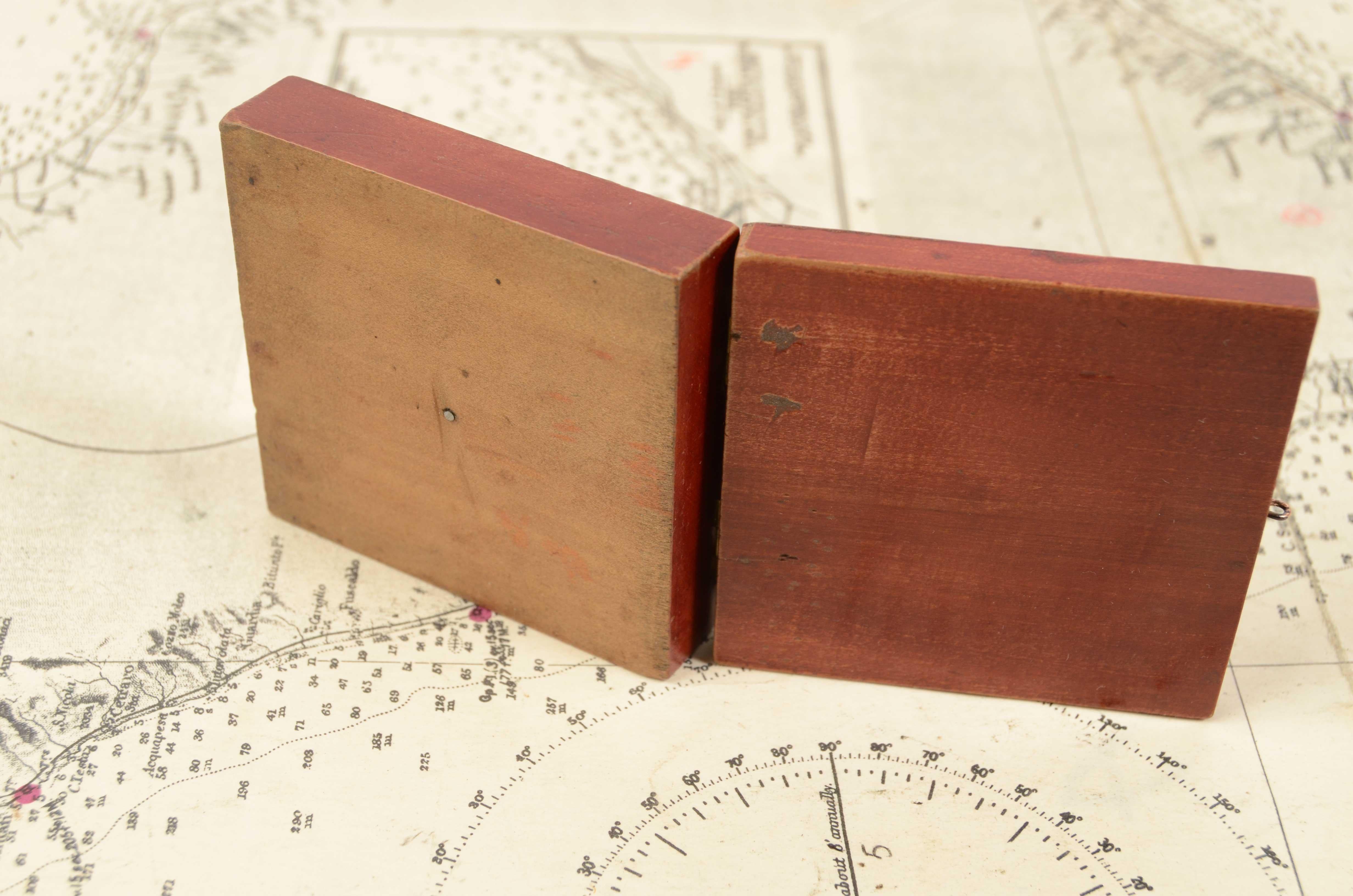 19th Century English Small Wood Pocket Travel Compass Card with 16 Winds 4