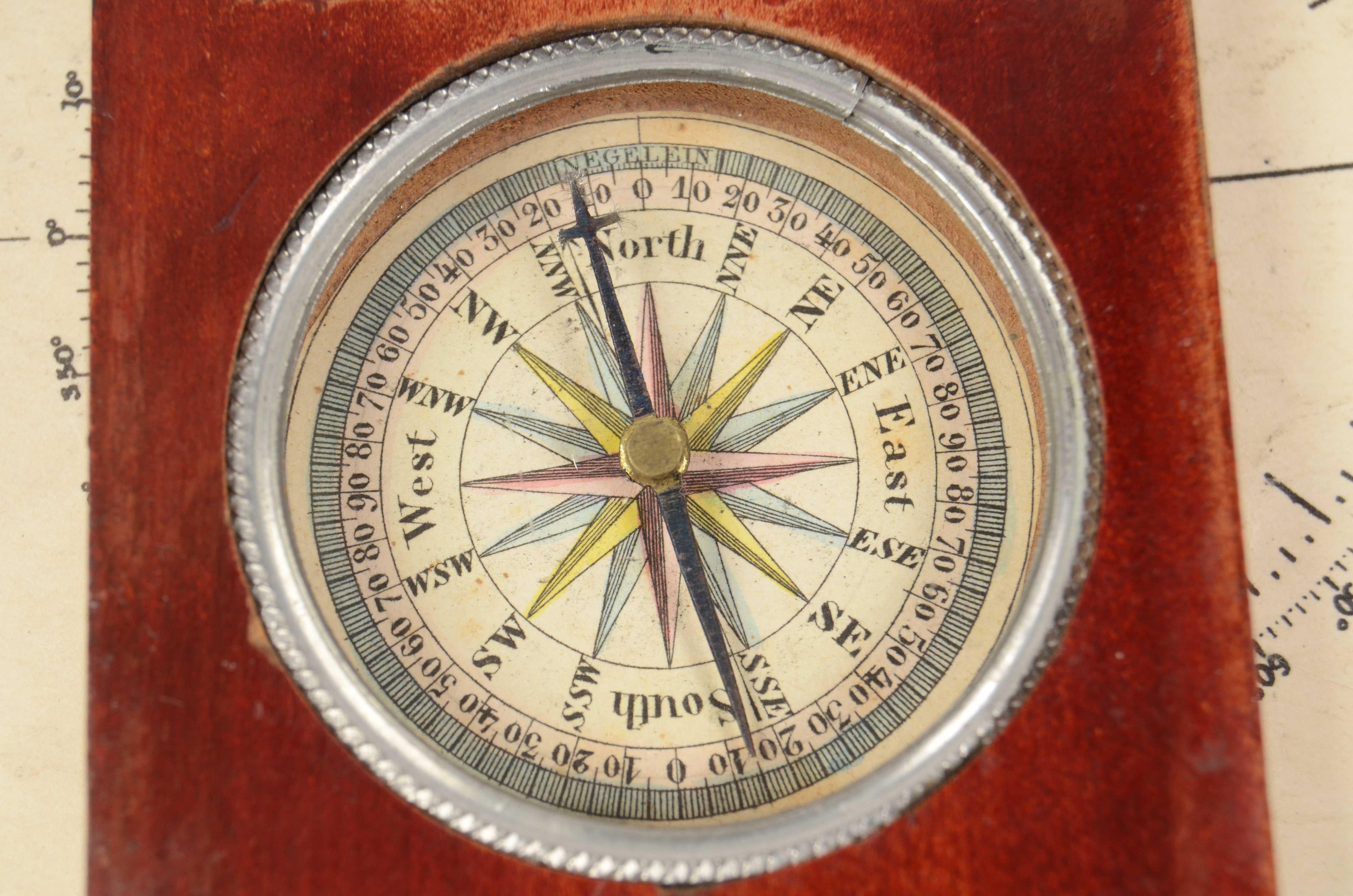 19th Century English Small Wood Pocket Travel Compass Card with 16 Winds 6