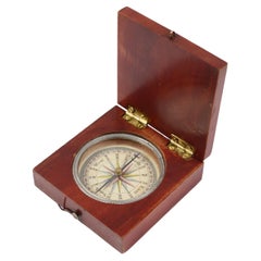 Used 19th Century English Small Wood Pocket Travel Compass Card with 16 Winds