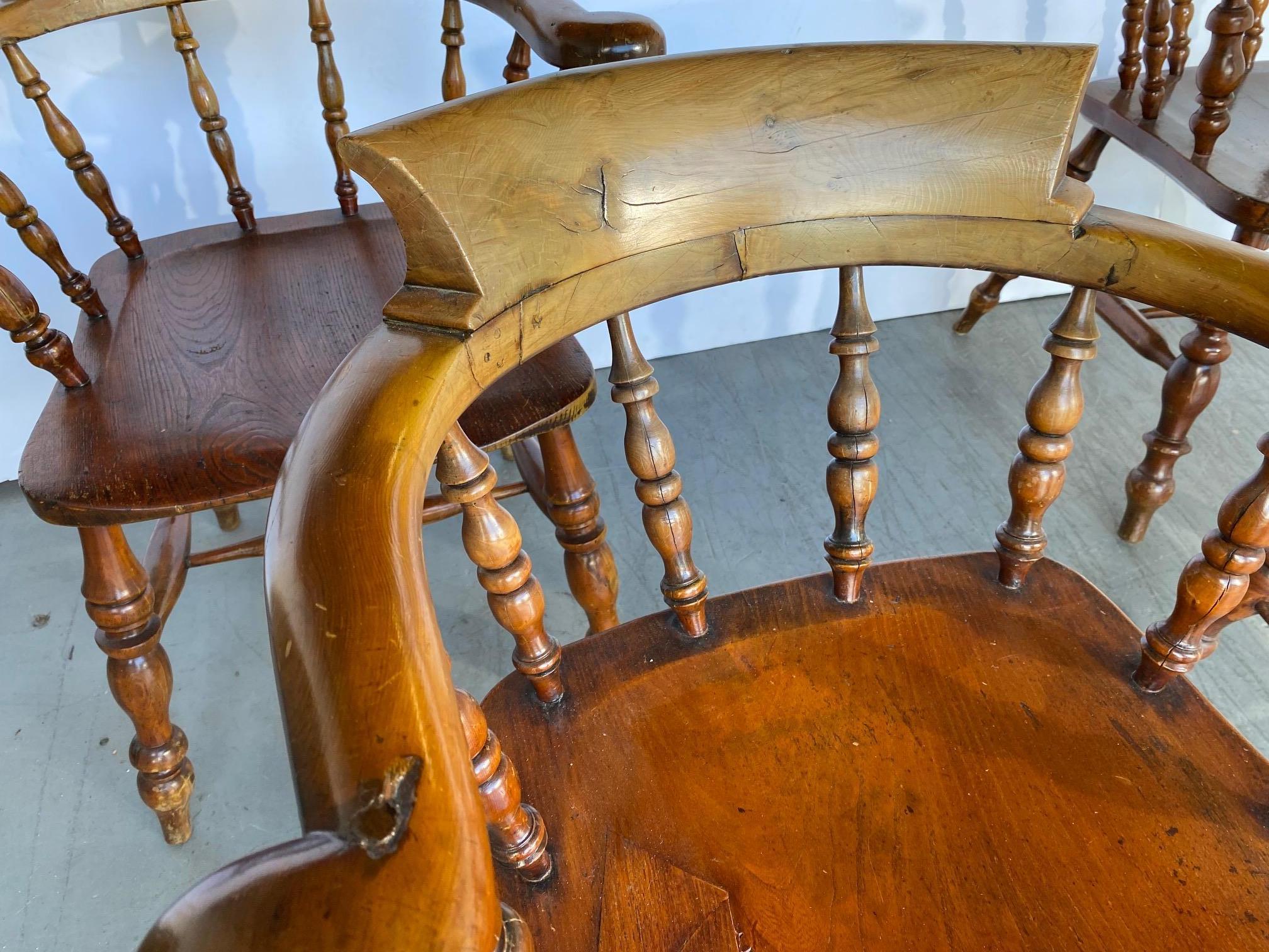 Mid-19th Century 19th Century English Smokers Bow Chairs Set of 4 For Sale