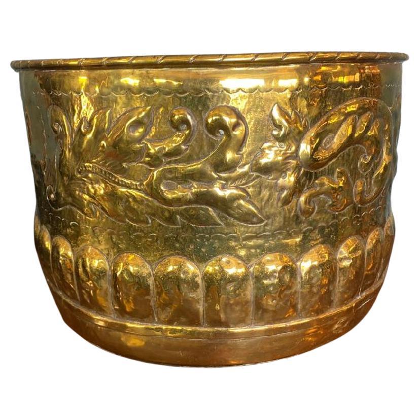 19th Century English Solid Brass Cachepot or Jardiniere for Kindling For Sale