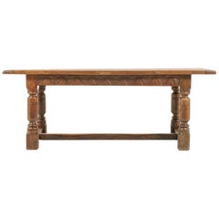19th Century English Solid Oak Trestle Table.