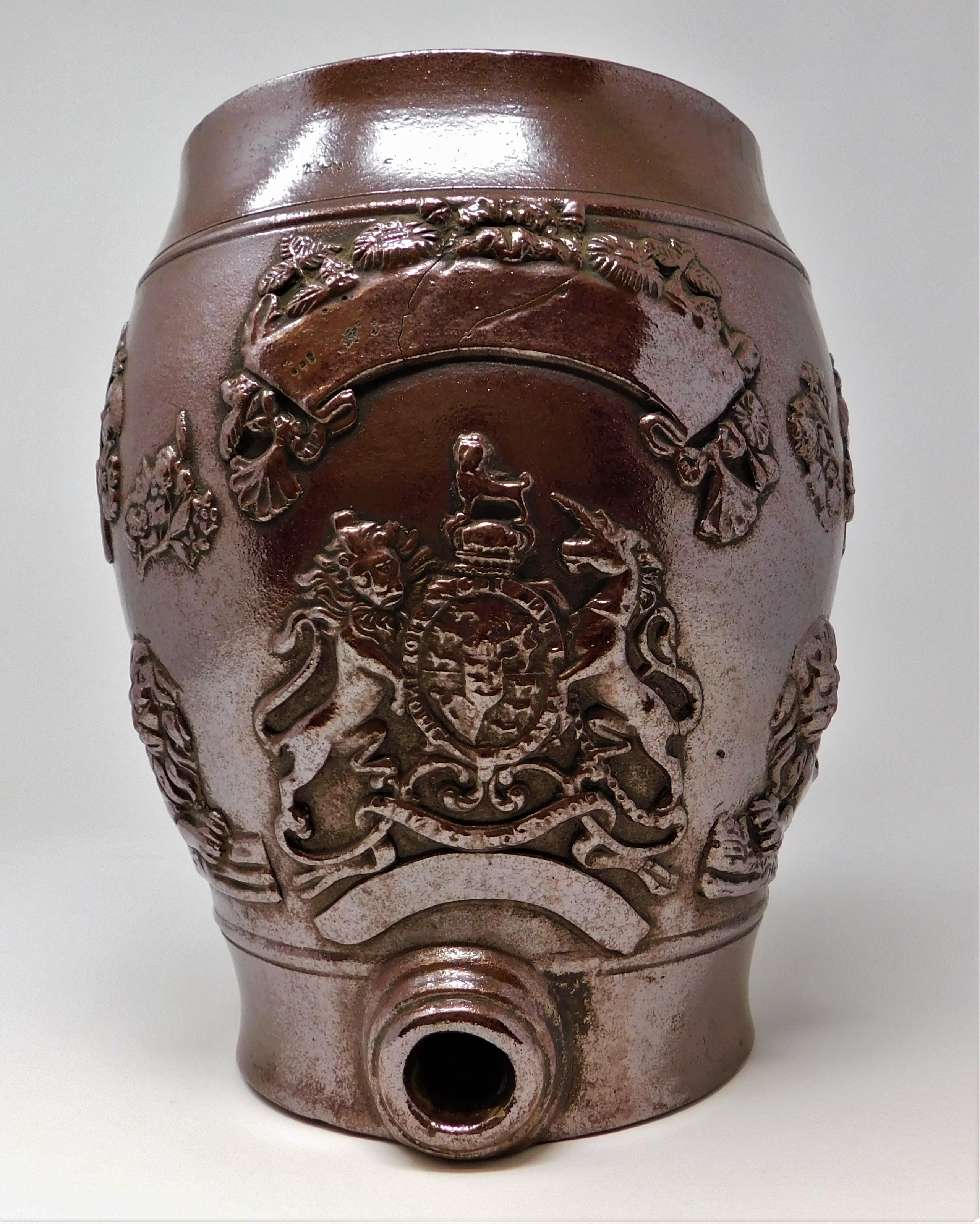 Glazed 19th Century English Spirit Barrel Stoneware Pottery Liquor Cask