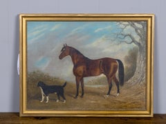 19th Century English Sporting Painting with Horse and Terrier Dog