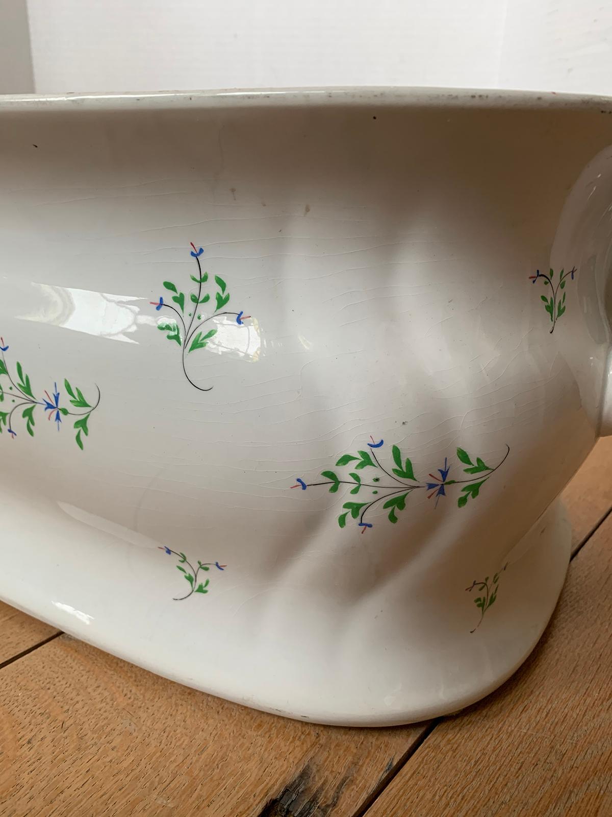19th Century English Sprigware Porcelain Foot Bath, Unmarked For Sale 11