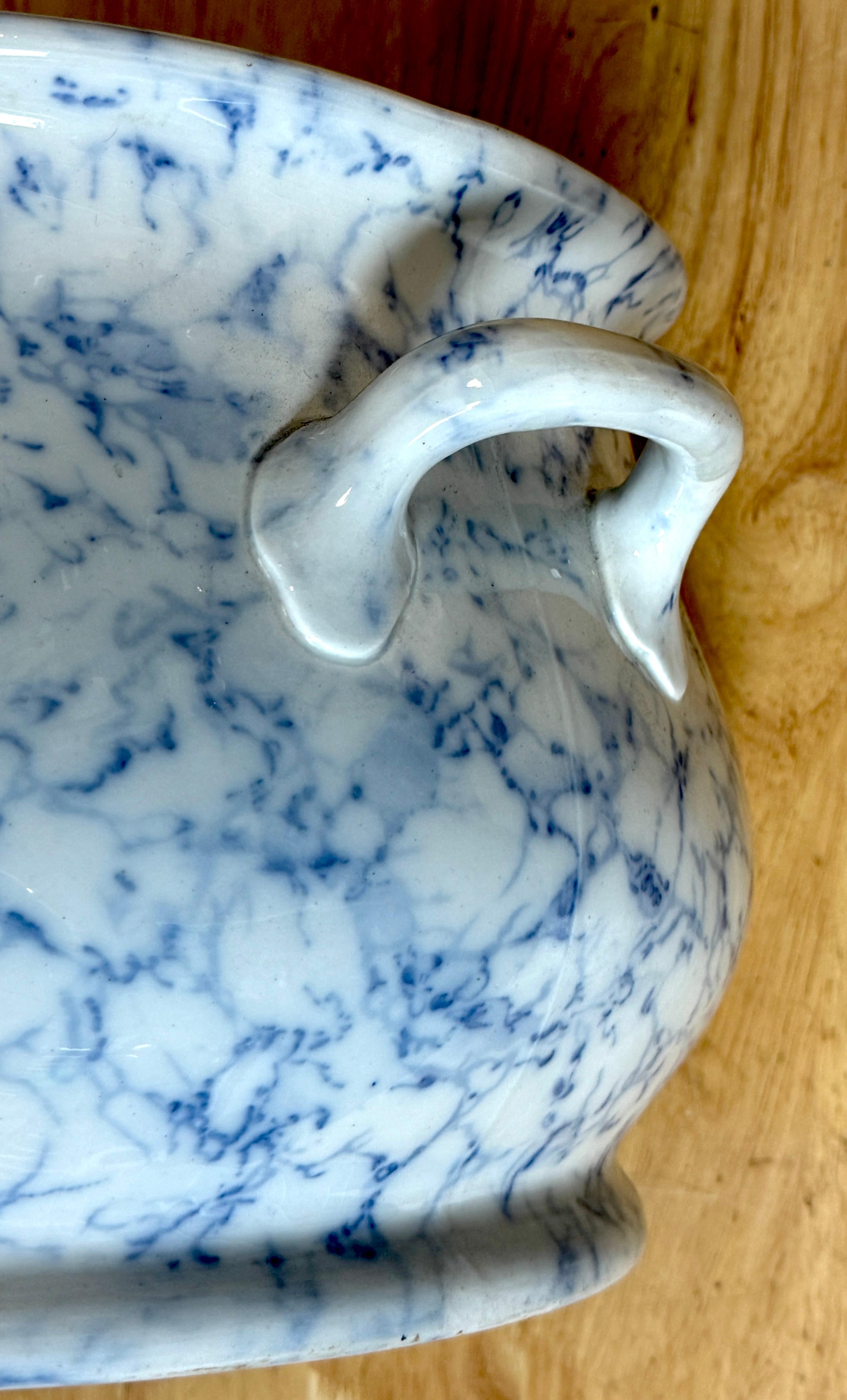 19th Century English Staffordshire Blue & White Marbleized Neoclassical Footbath For Sale 9