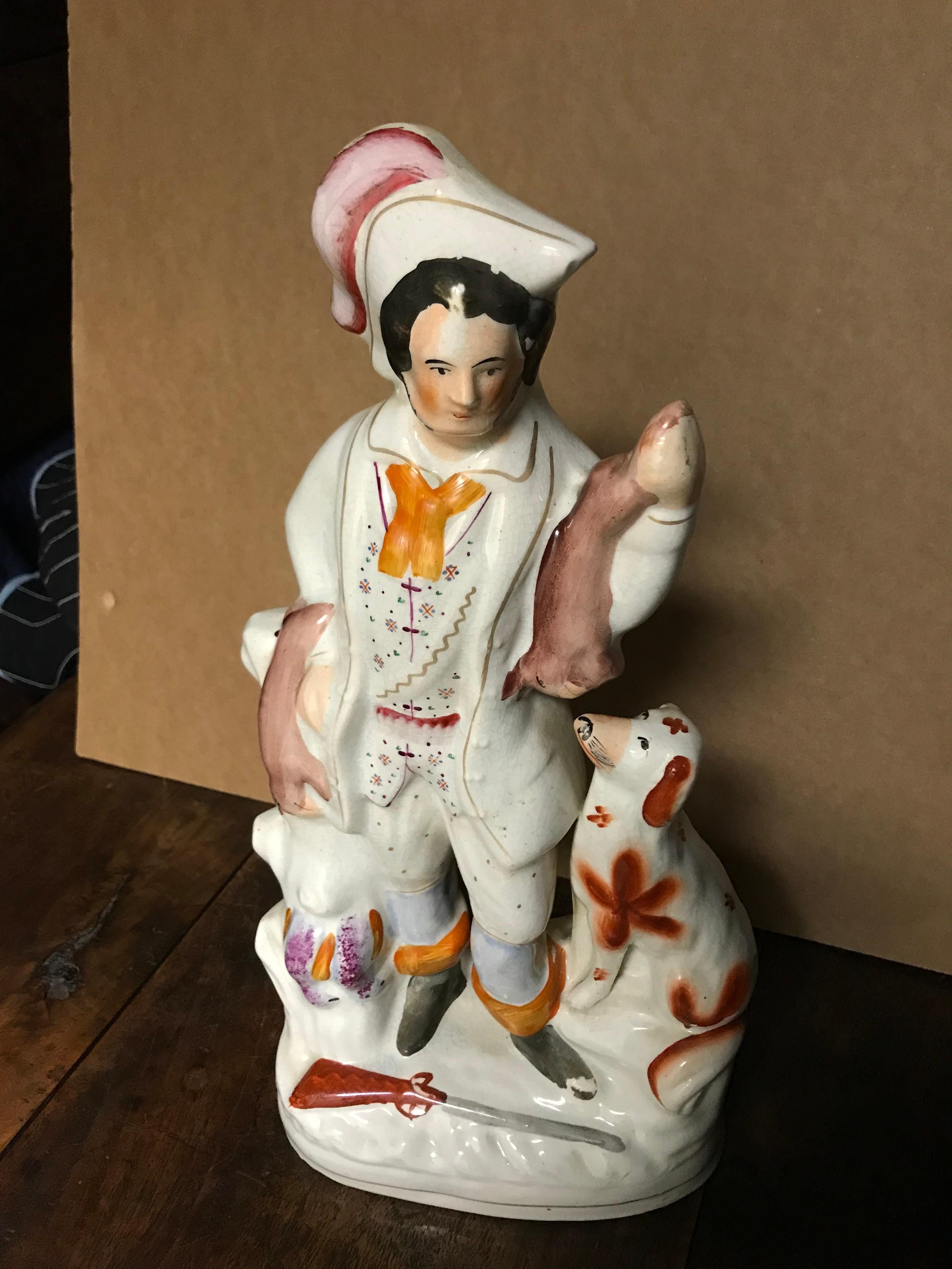 19th Century English Staffordshire Hunter with Dog, Rabbits and Game For Sale 6