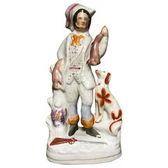 19th Century English Staffordshire Hunter with Dog, Rabbits and Game