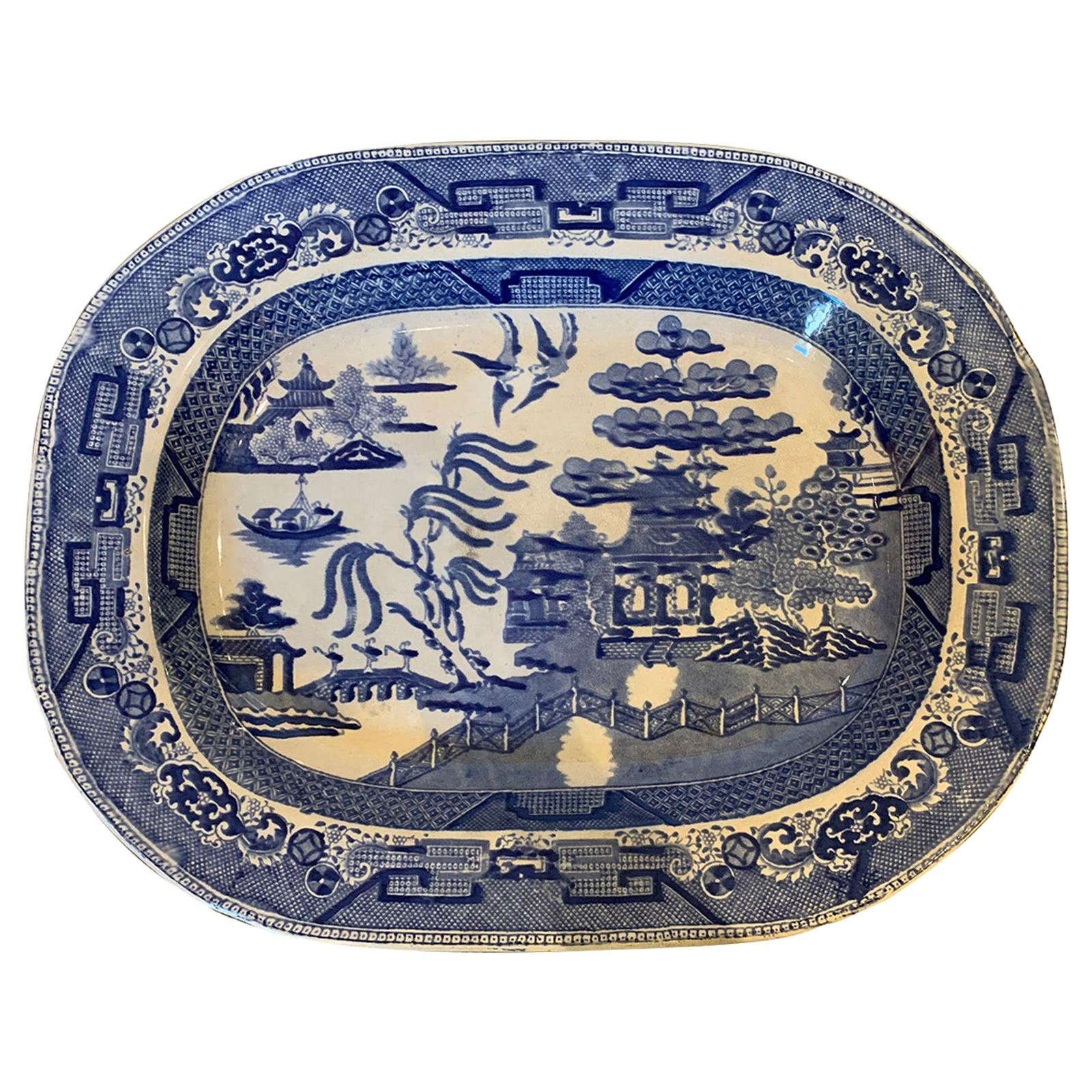 19th Century English Staffordshire Transfer Pearlware Blue Willow Charger