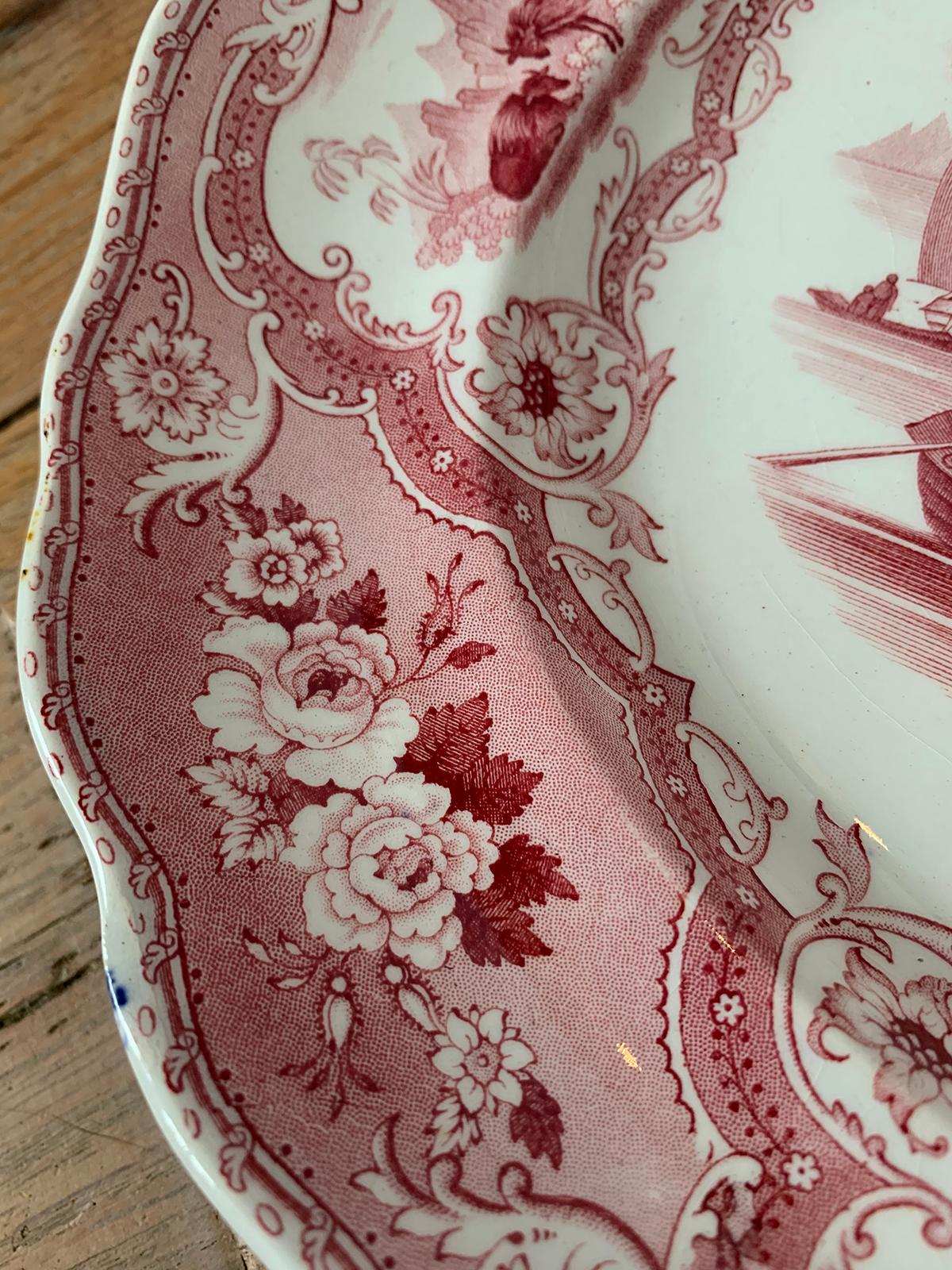 19th Century English Staffordshire Transferware Charger Columbus Pattern, Marked For Sale 8