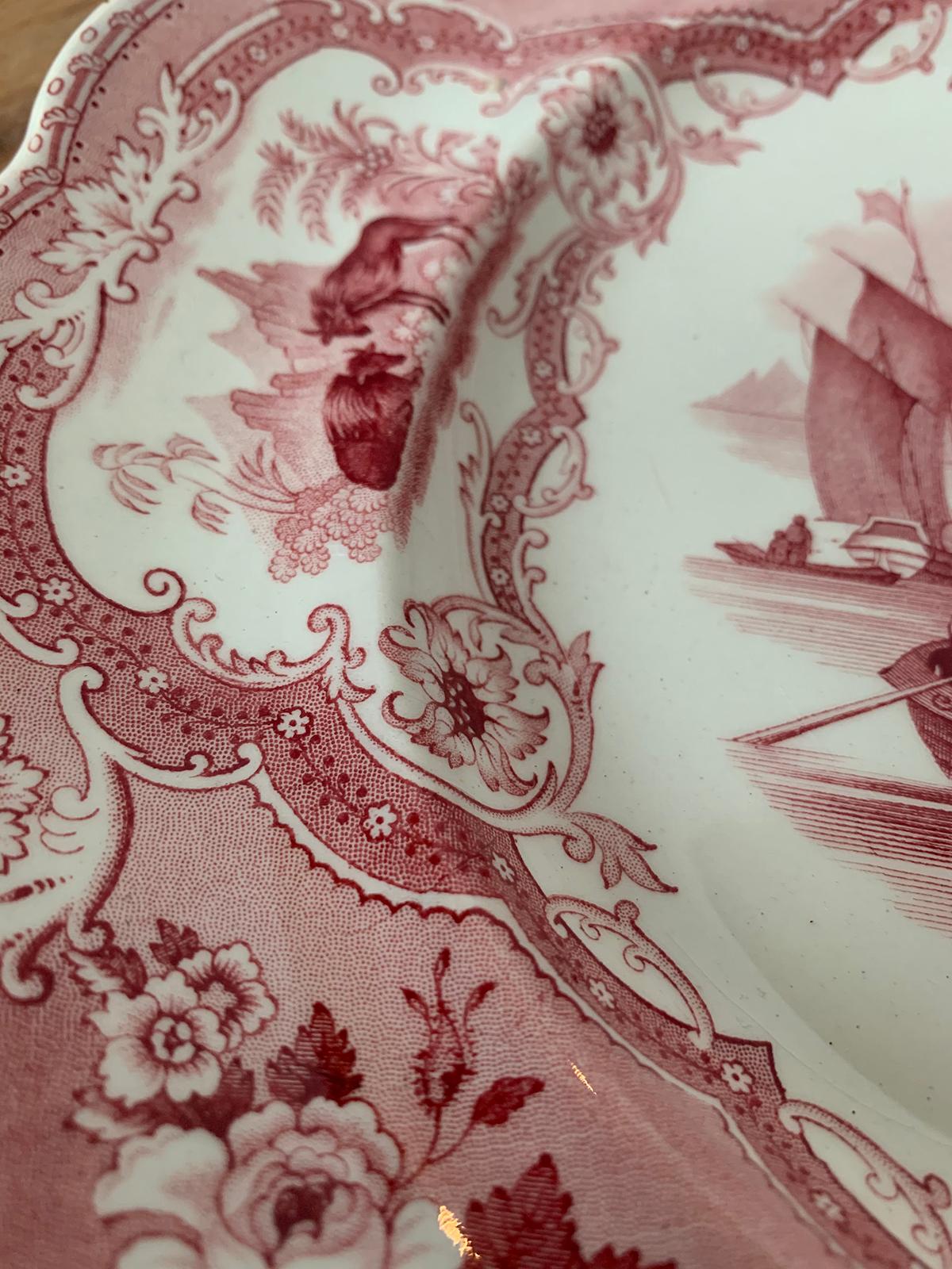 19th Century English Staffordshire Transferware Charger Columbus Pattern, Marked For Sale 9