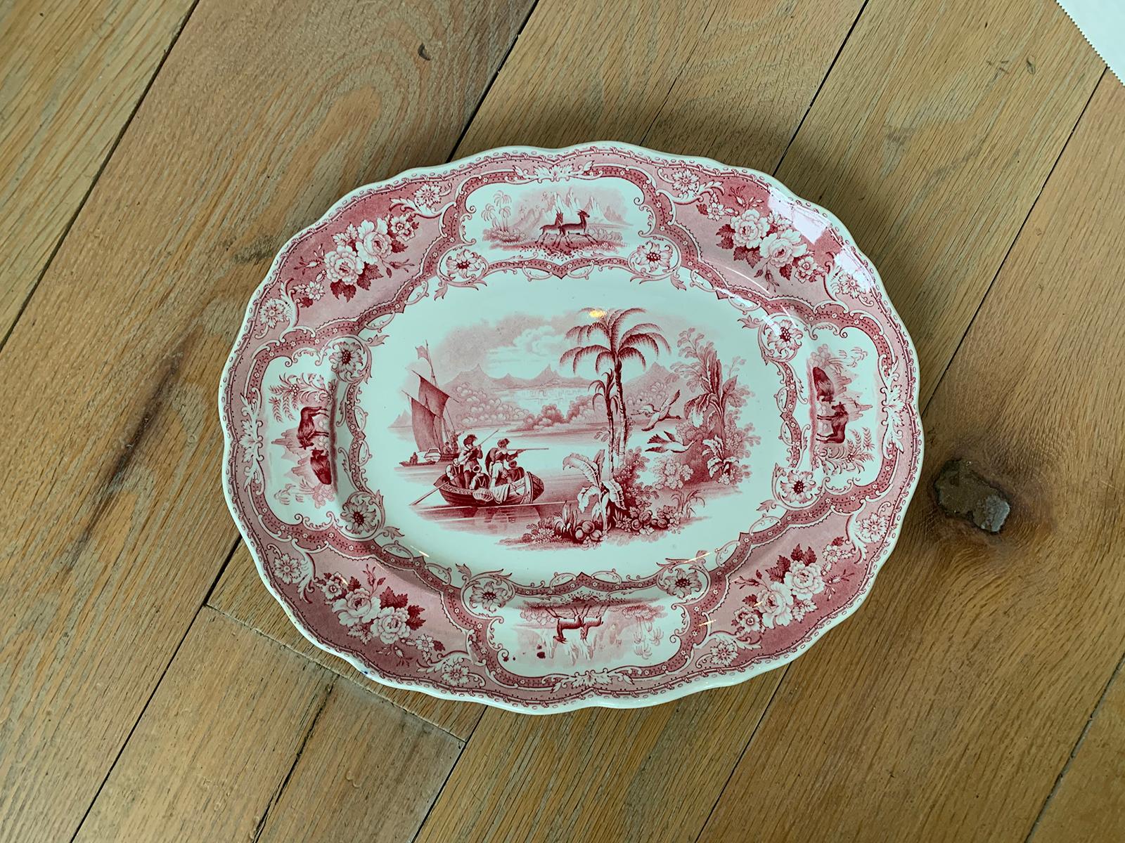 18th Century and Earlier 19th Century English Staffordshire Transferware Charger Columbus Pattern, Marked For Sale