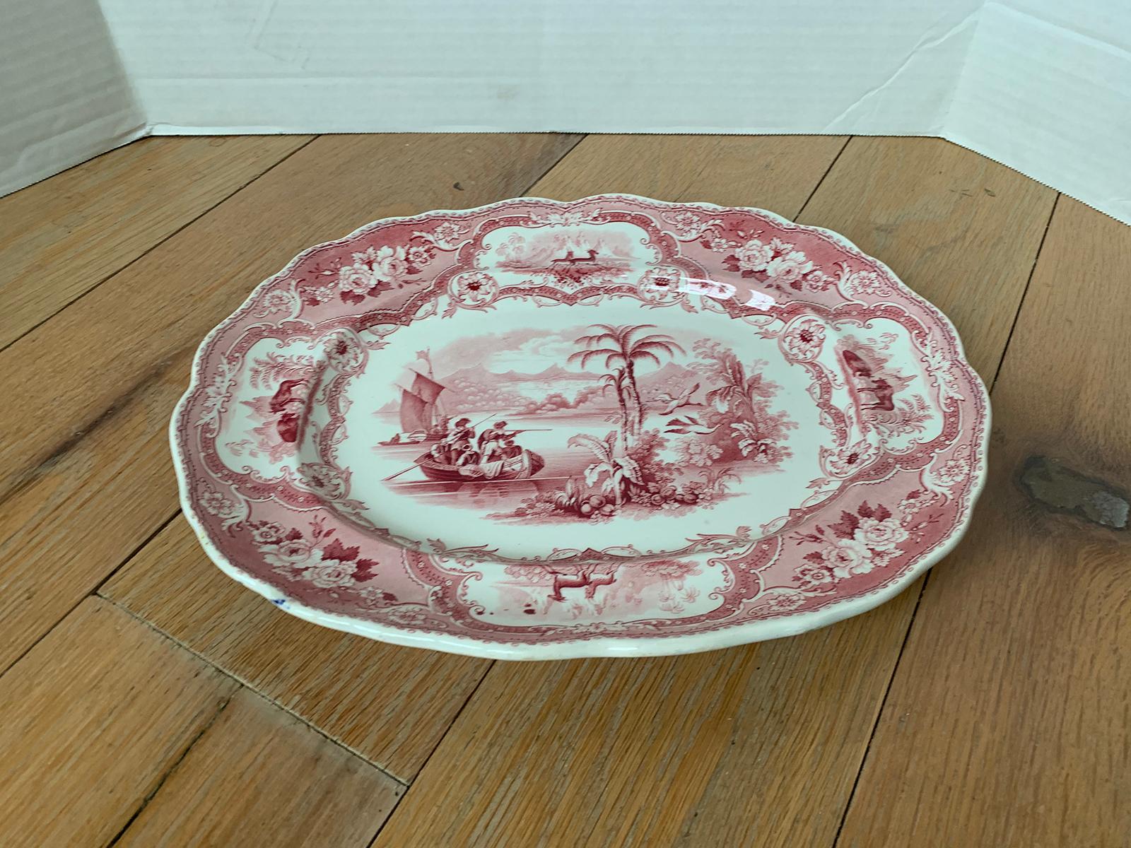 19th Century English Staffordshire Transferware Charger Columbus Pattern, Marked For Sale 1