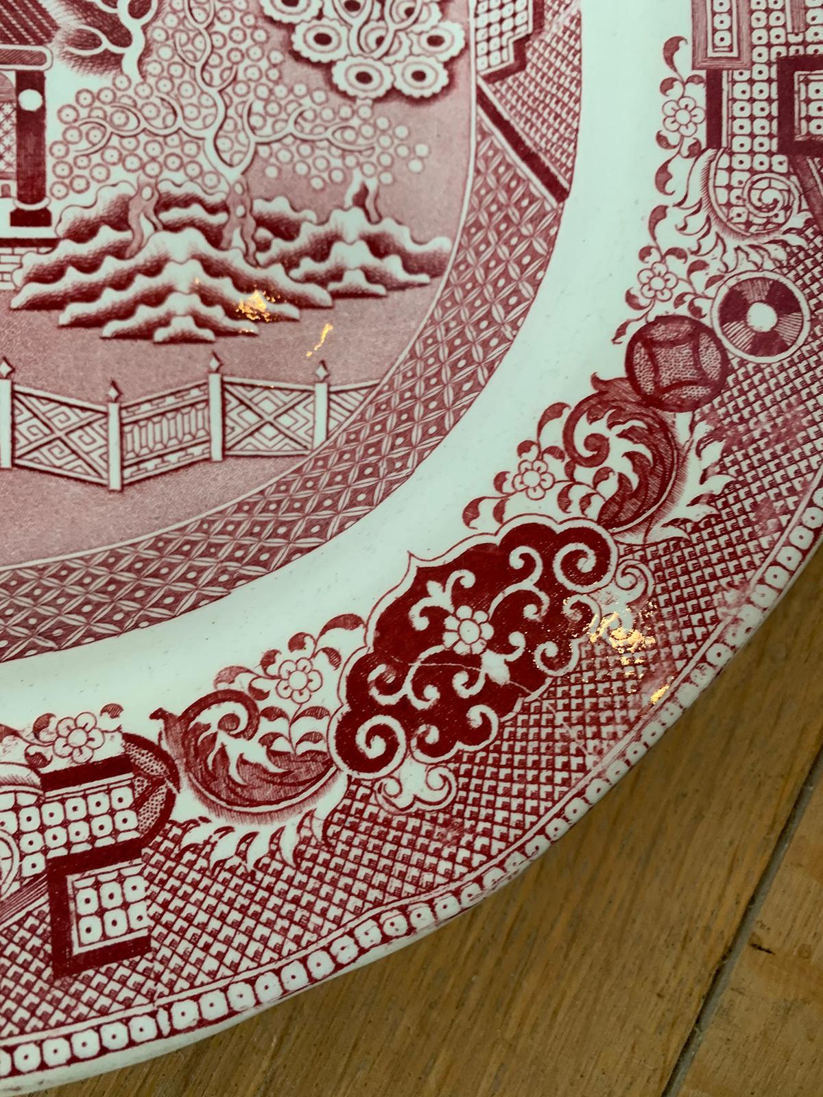 19th Century English Staffordshire Willow Pattern Charger by Davenport, Marked For Sale 3