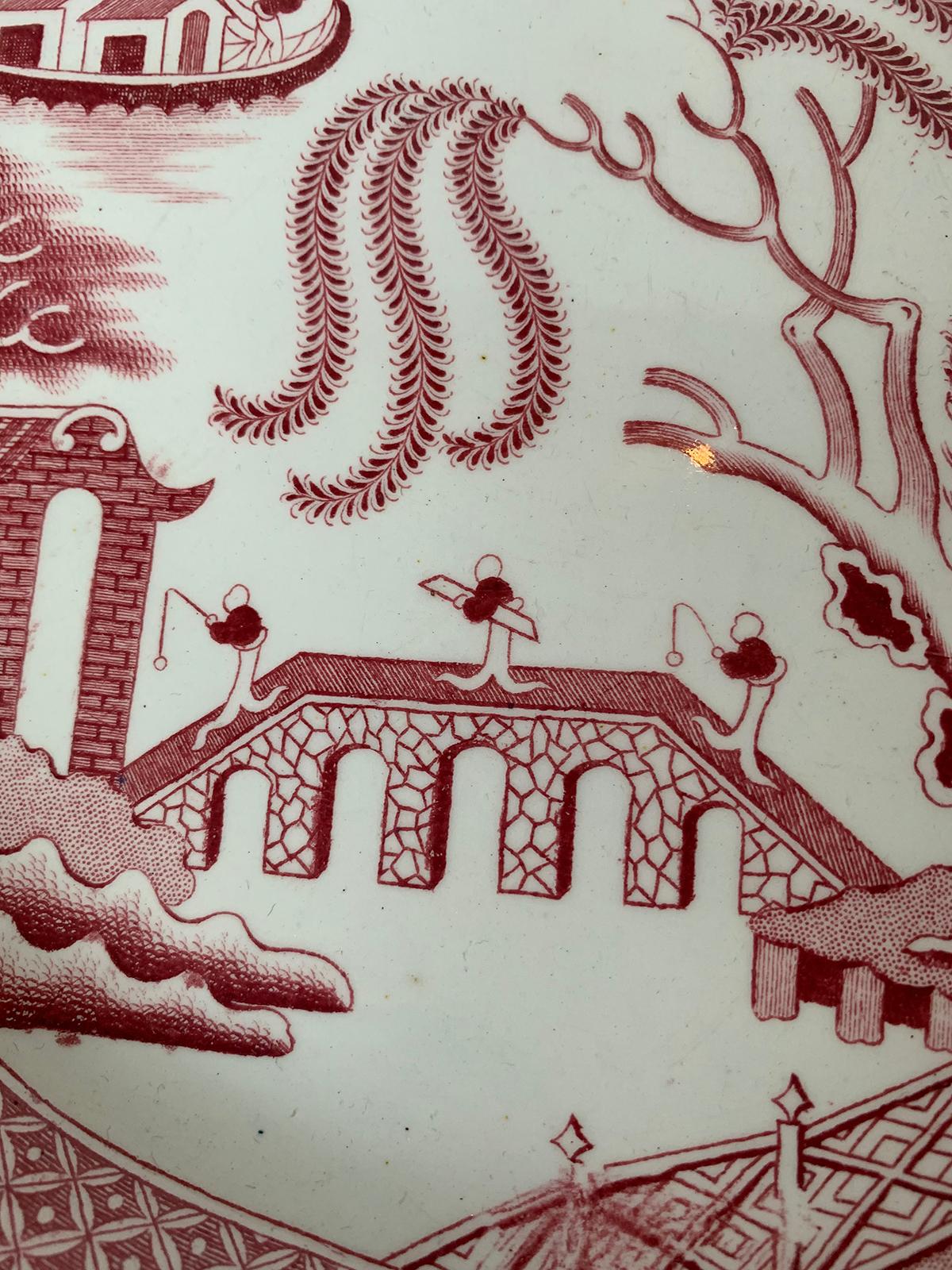 19th Century English Staffordshire Willow Pattern Charger by Davenport, Marked For Sale 6