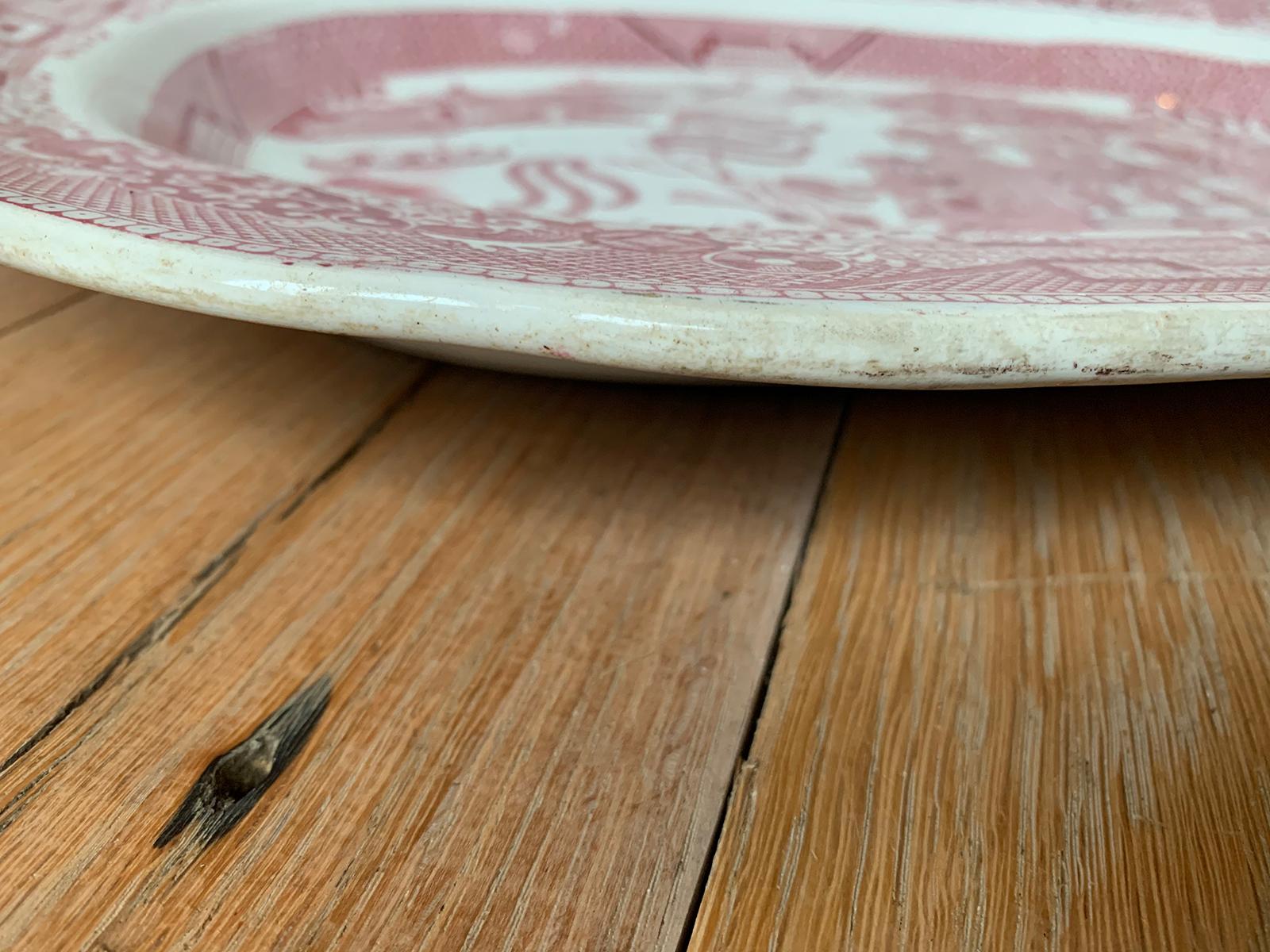 19th Century English Staffordshire Willow Pattern Charger by Davenport, Marked For Sale 8