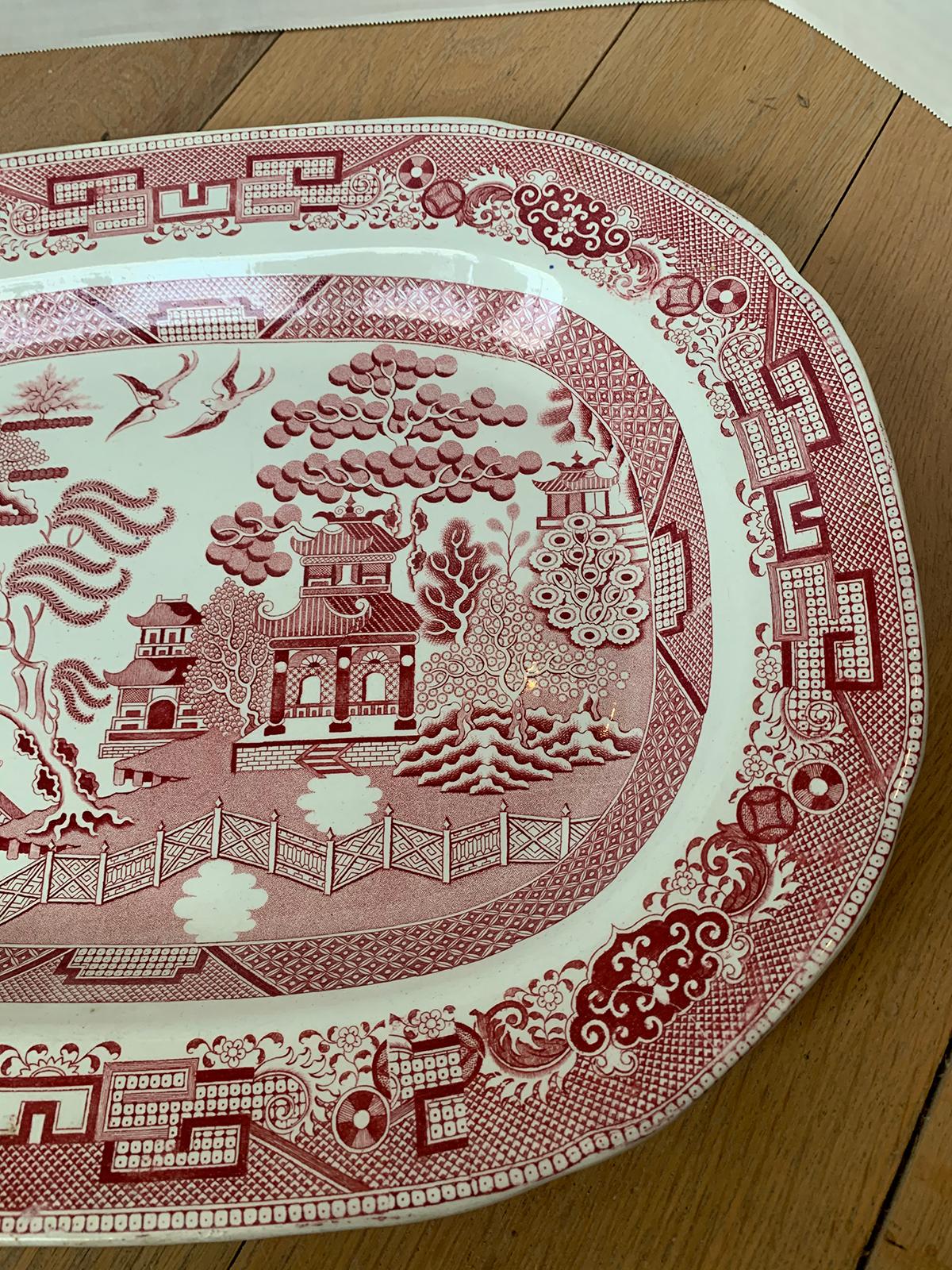 19th Century English Staffordshire Willow Pattern Charger by Davenport, Marked For Sale 10