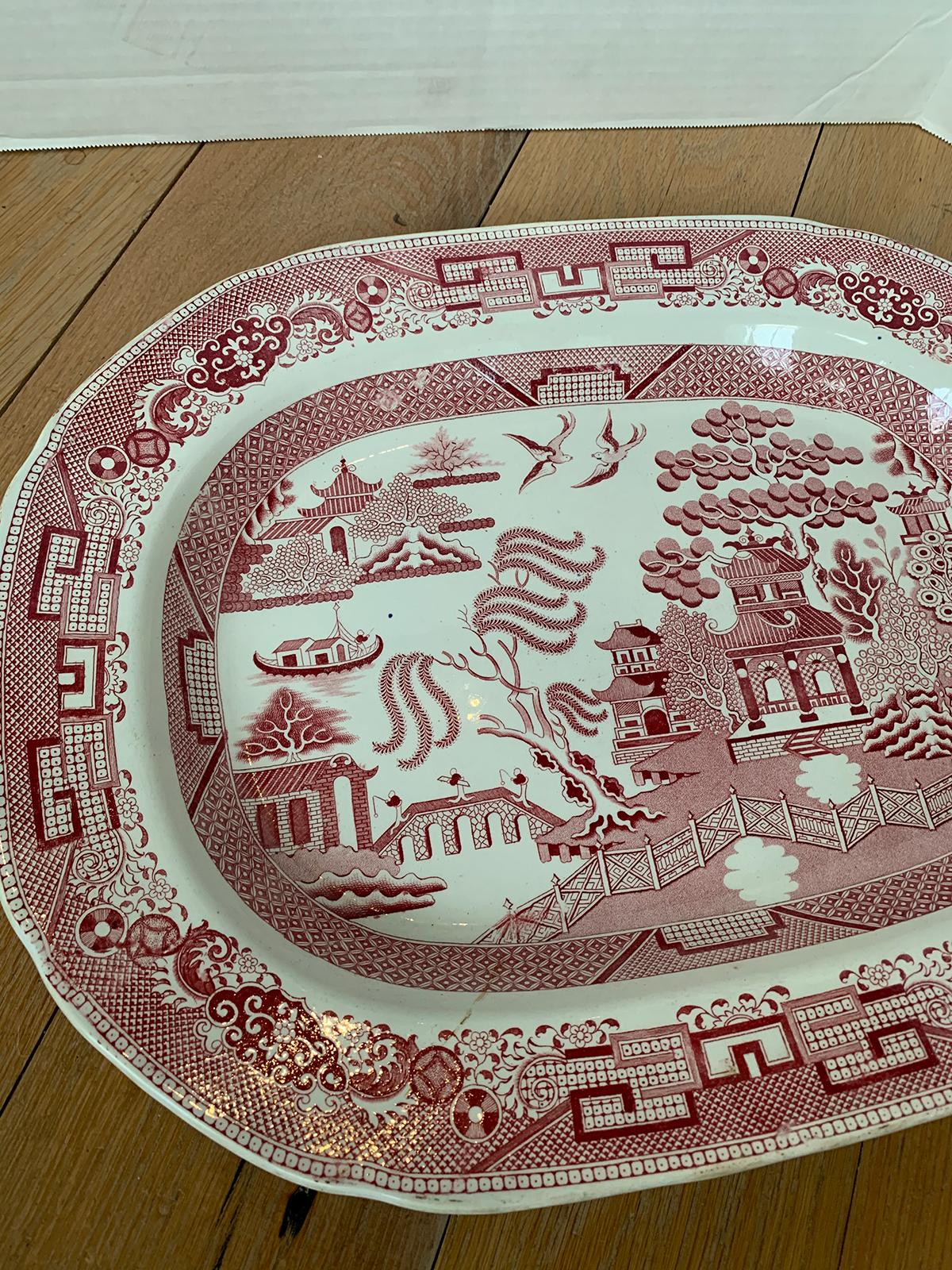19th Century English Staffordshire Willow Pattern Charger by Davenport, Marked For Sale 11
