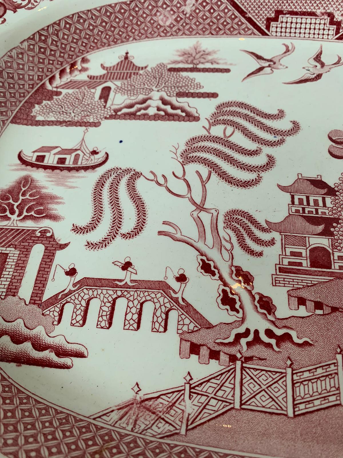 19th Century English Staffordshire Willow Pattern Charger by Davenport, Marked For Sale 13