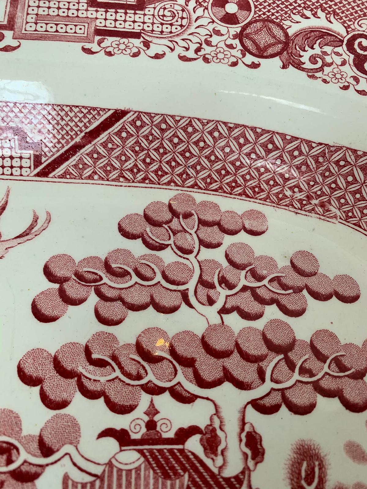 19th Century English Staffordshire Willow Pattern Charger by Davenport, Marked For Sale 1